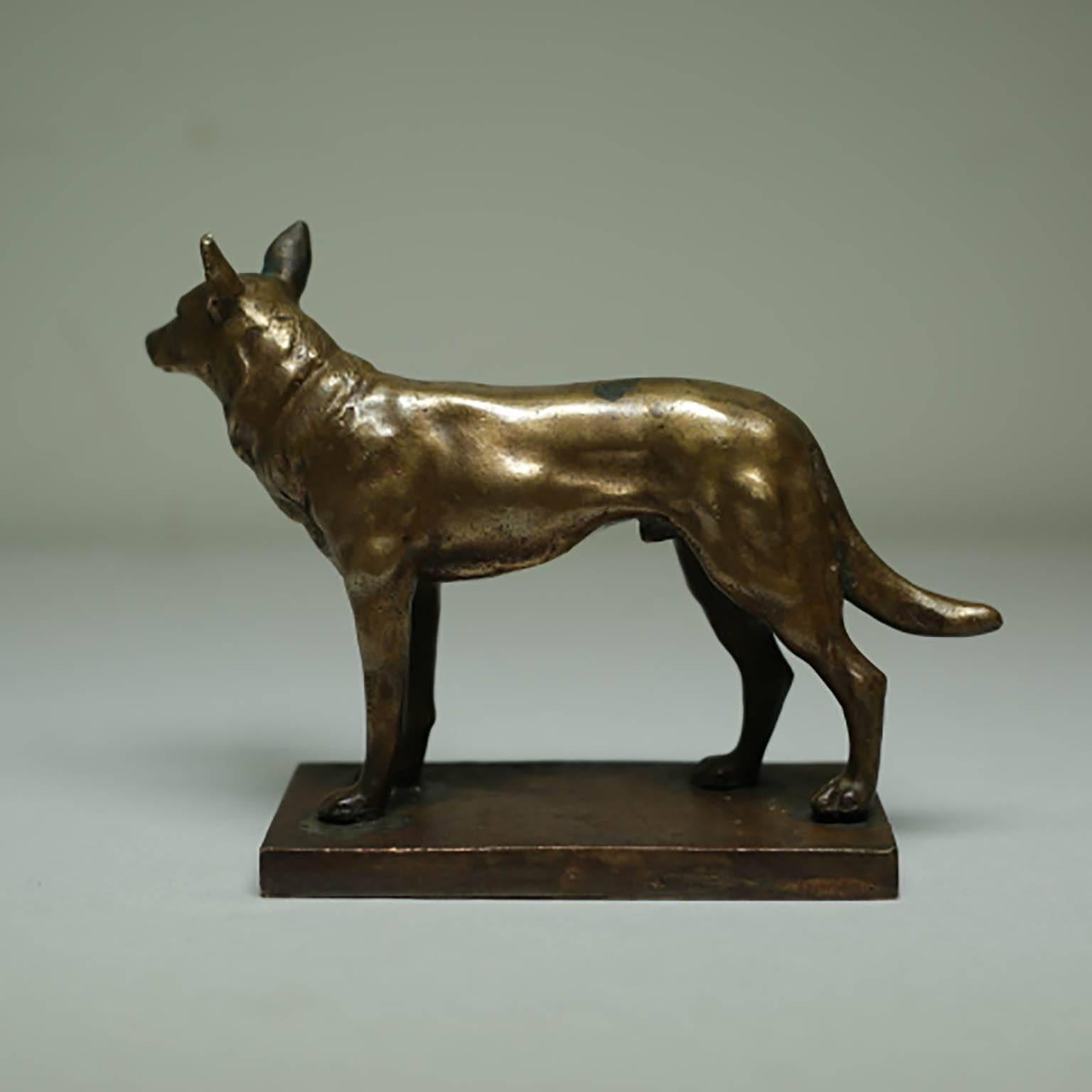 Early 20th Century Bronze Dog Statue Signed by Artist, circa 1940s In Excellent Condition In San Francisco, CA