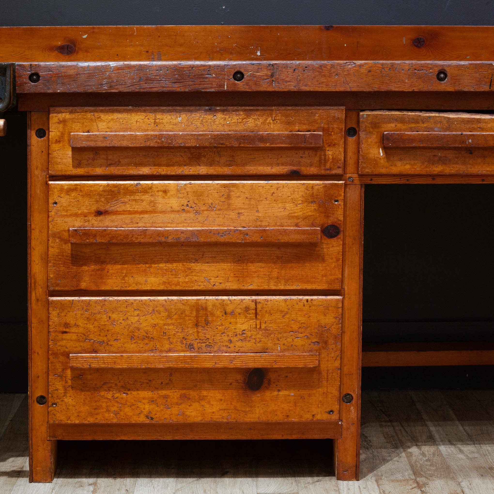 Industrial Early 20th c. Carpenter's Workbench with Drawers c.1930-1940