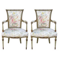 Sedie in stile Direttorio francese intagliate e dipinte all'inizio del XX secolo, in lino, coppia