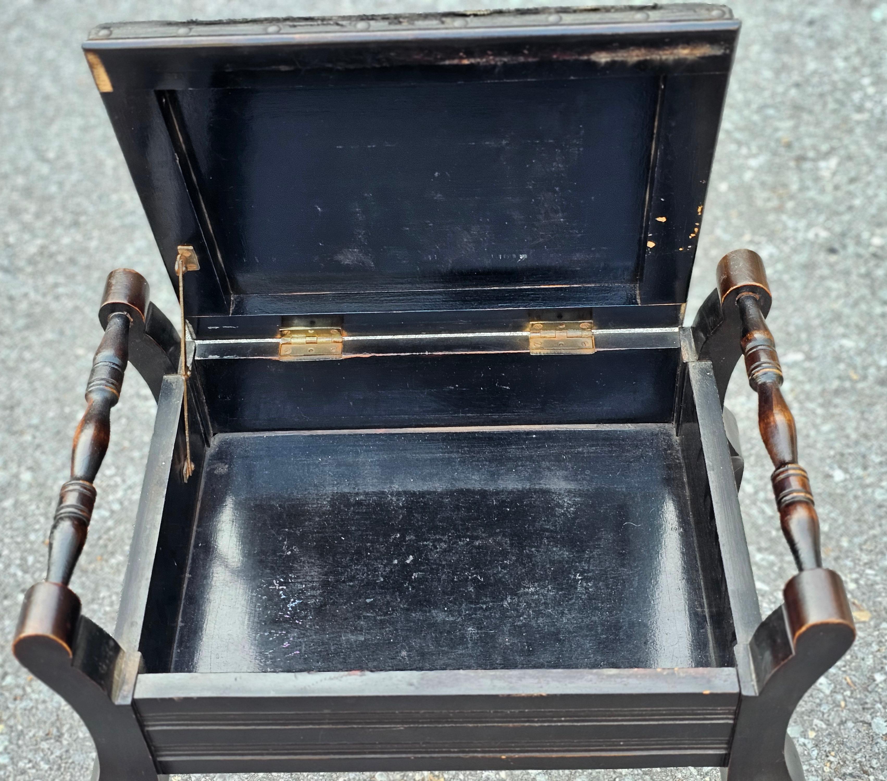 Early 20th C. Carved Wood Accent Storage Bench For Sale 4