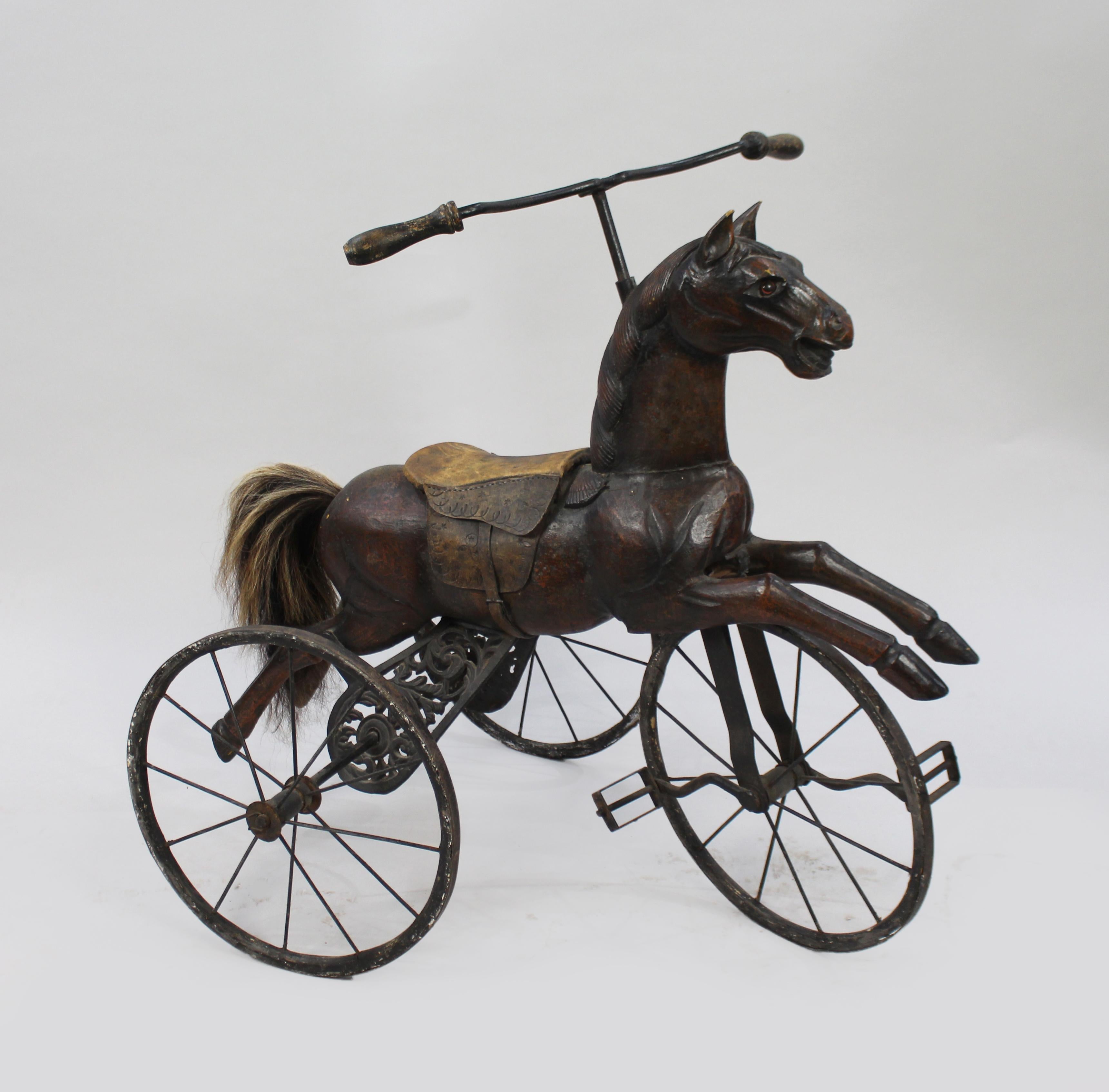 Early 20th c. carved wooden horse on tricycle 


Measures: Width 62 cm 24 1/2 in
Length 92 cm 36 1/4 in
Height 85 cm 33 1/2 in
 

Period early 20th c., c.1920

Composition carved wood, metal

Condition Offered in very good original