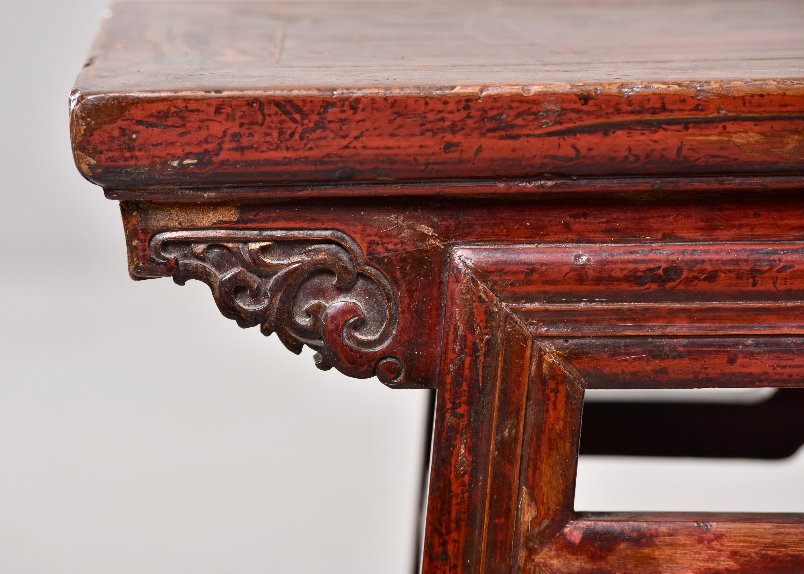Early 20th C Chinese Don Yang Elmwood Bench For Sale 6