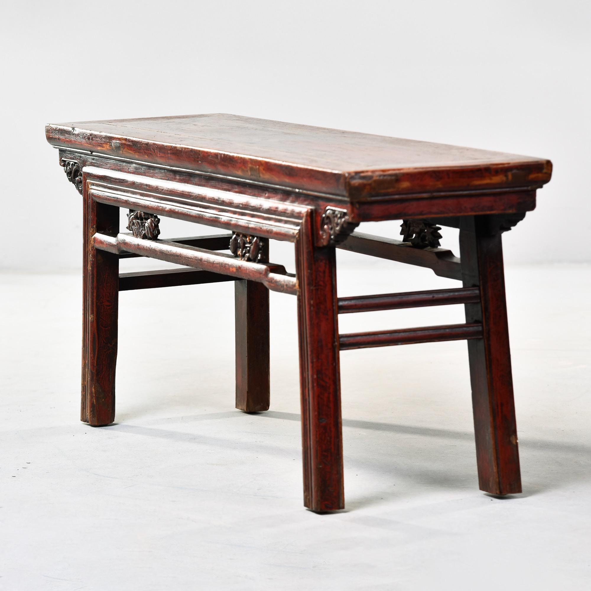 Hand-Carved Early 20th C Chinese Don Yang Elmwood Bench For Sale