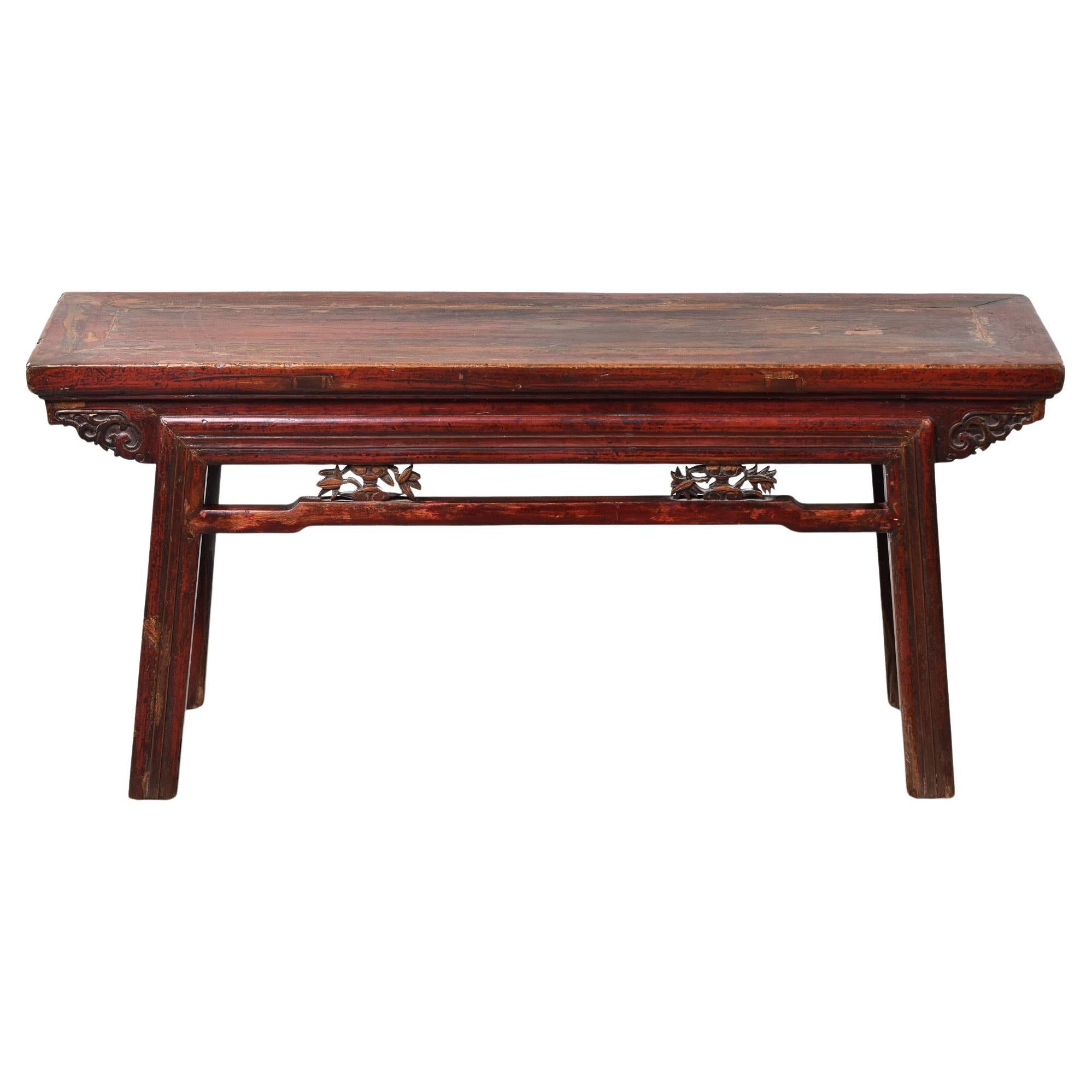 Early 20th C Chinese Don Yang Elmwood Bench For Sale