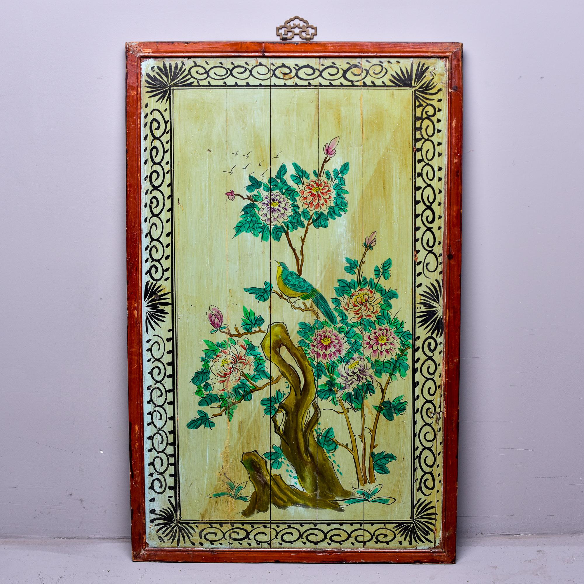 Chinese Export Early 20th C Chinese Linhai Painted Panel in Green Tones For Sale