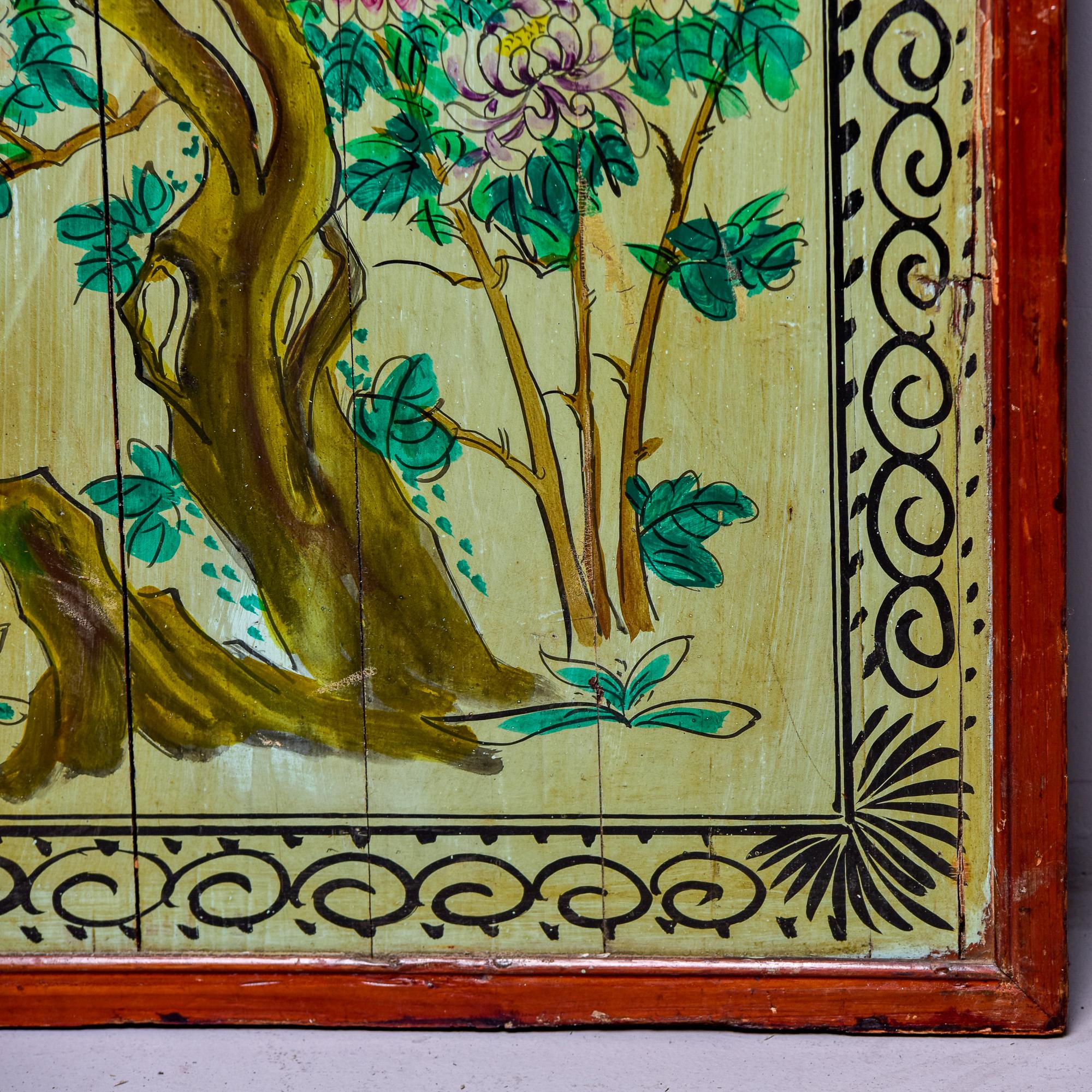 Early 20th C Chinese Linhai Painted Panel in Green Tones For Sale 1