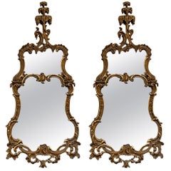 Principios del siglo XX Espejos de madera dorada tallada estilo Chippendale con palmeras - Pareja