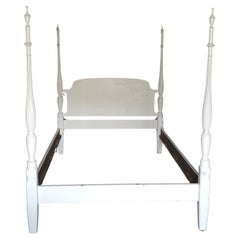 Early 20th C. Chippendale Style Mahogany Enameled Full Size Poster Bedframe