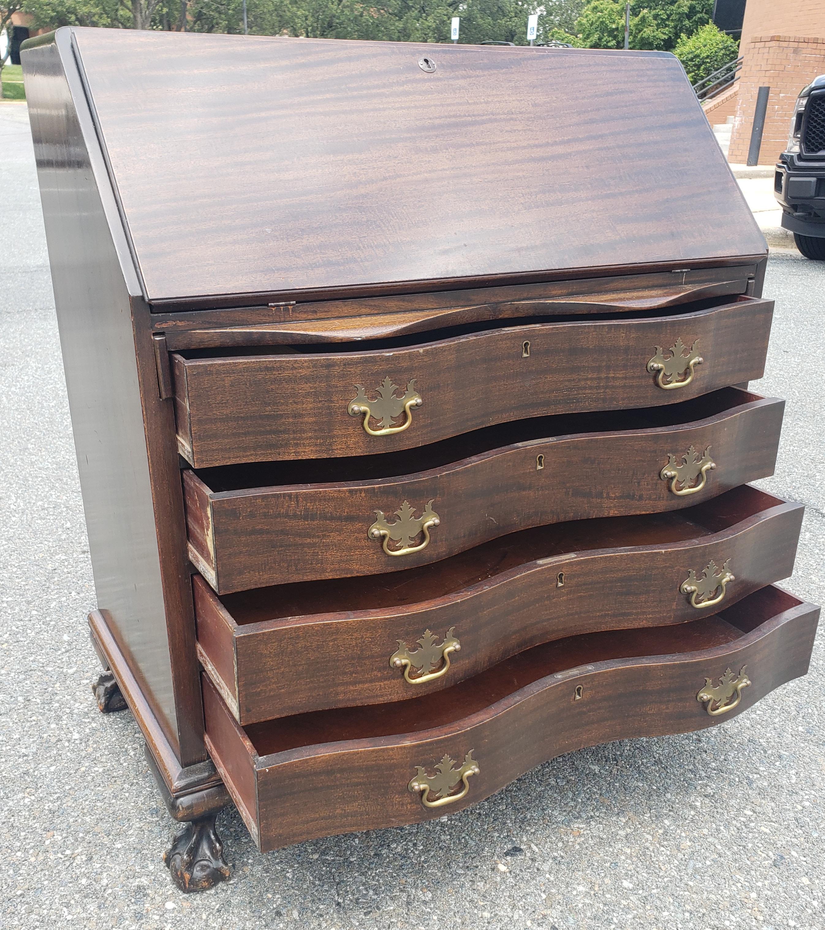 20th Century Early 20th C. Chippendale Style Mahogany Oxbow Slant Front Desk For Sale