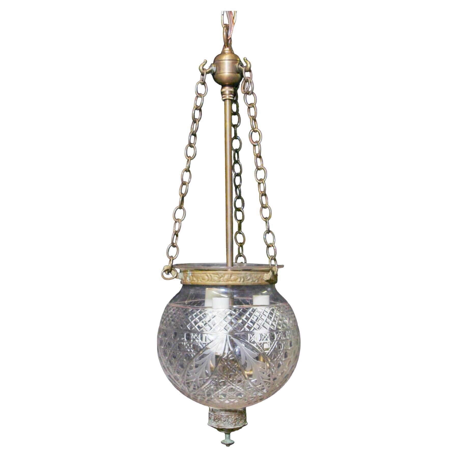 Etched Glass Bell Jar Hurricane Pendant Light or Lantern at 1stDibs