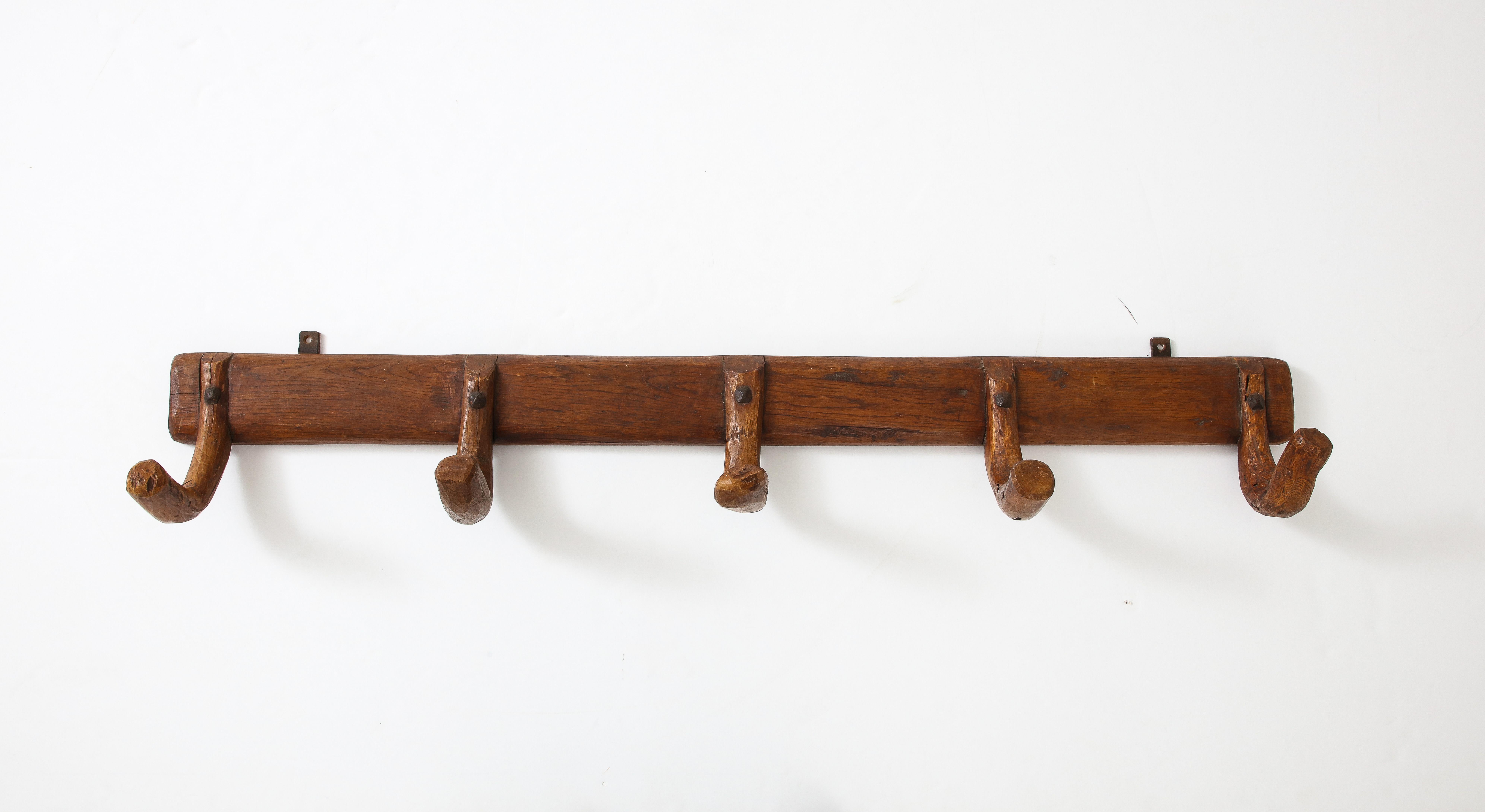 Wonderful Hand Made Carved Wood & Iron Coat Rack from the Pyrenees Mountains