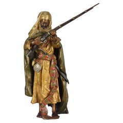 Early 20th C Cold-Painted Bonze Entitled "Arab Warrior with Rifle" by Bergman