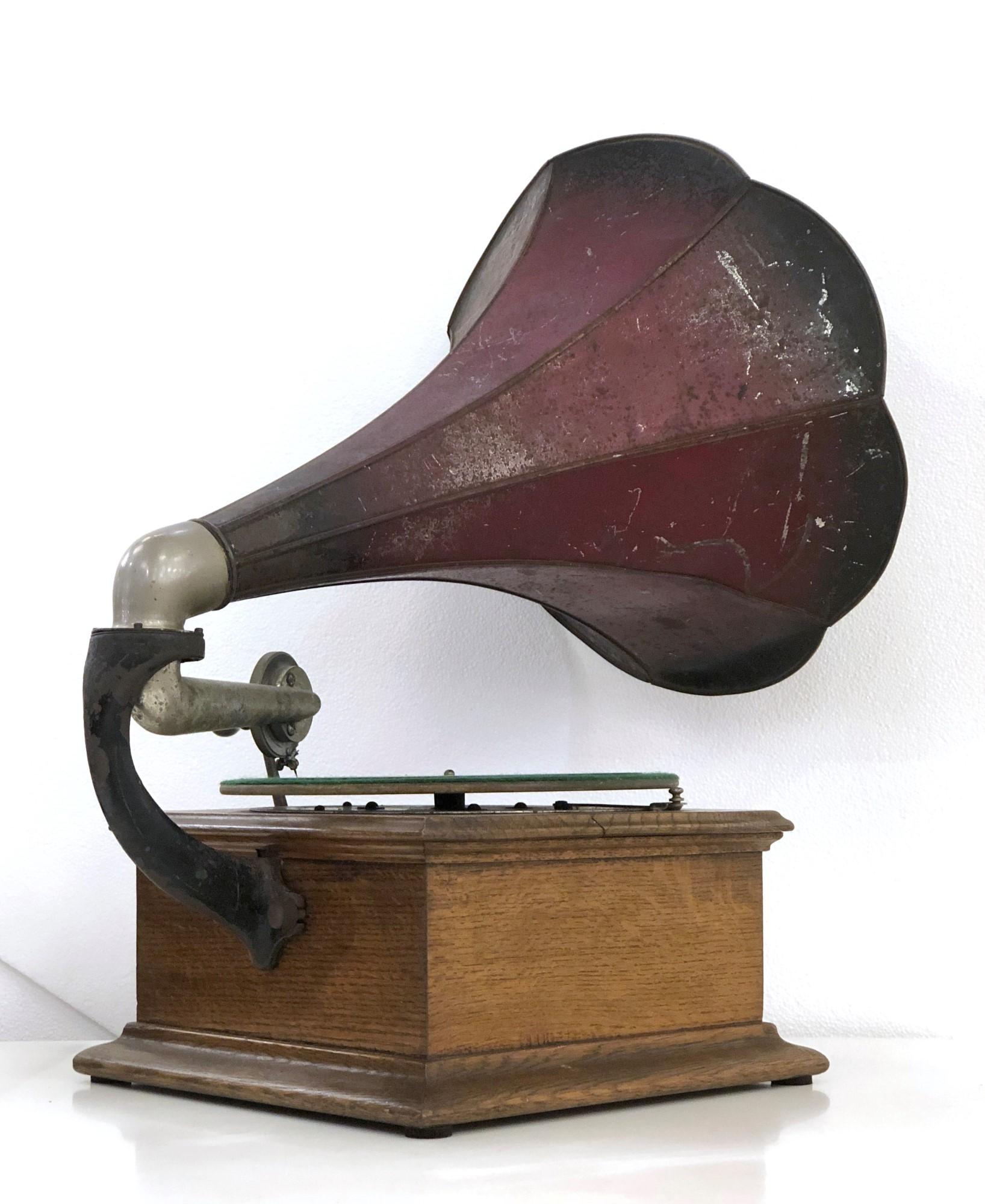 Early 20th C. Columbia Graphophone w/ 5 Records & Horn 1