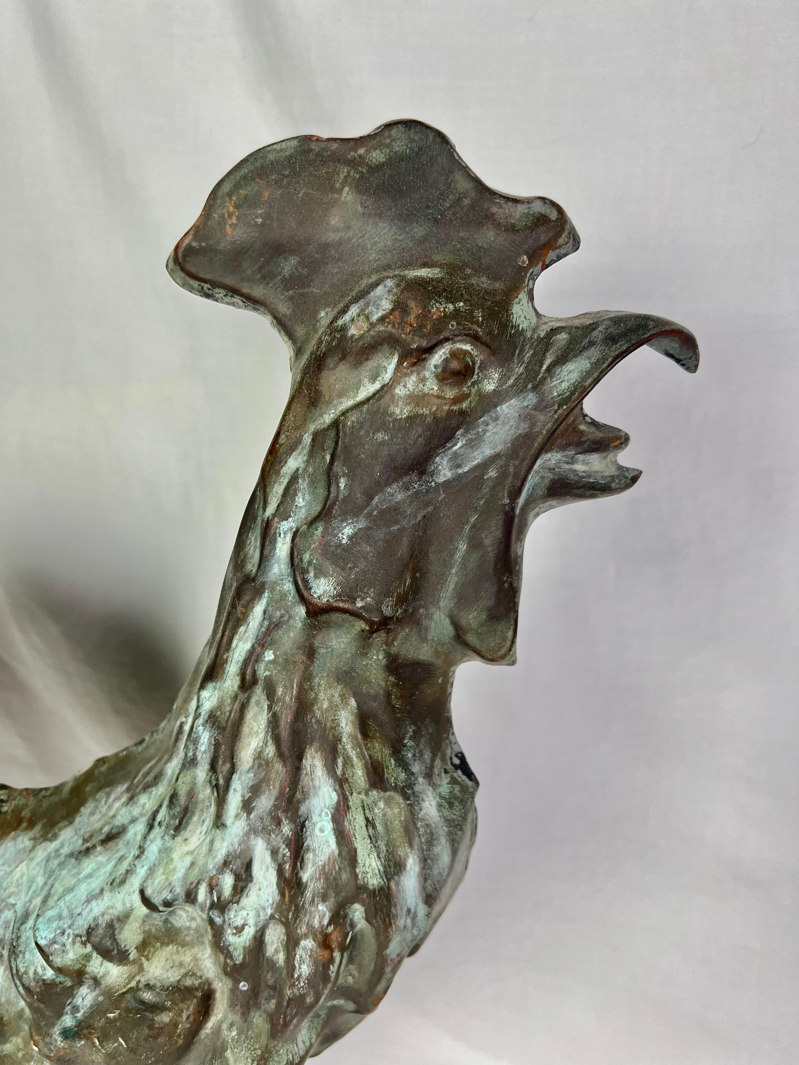 Folk Art Early 20th C. Copper Rooster on Iron Base For Sale