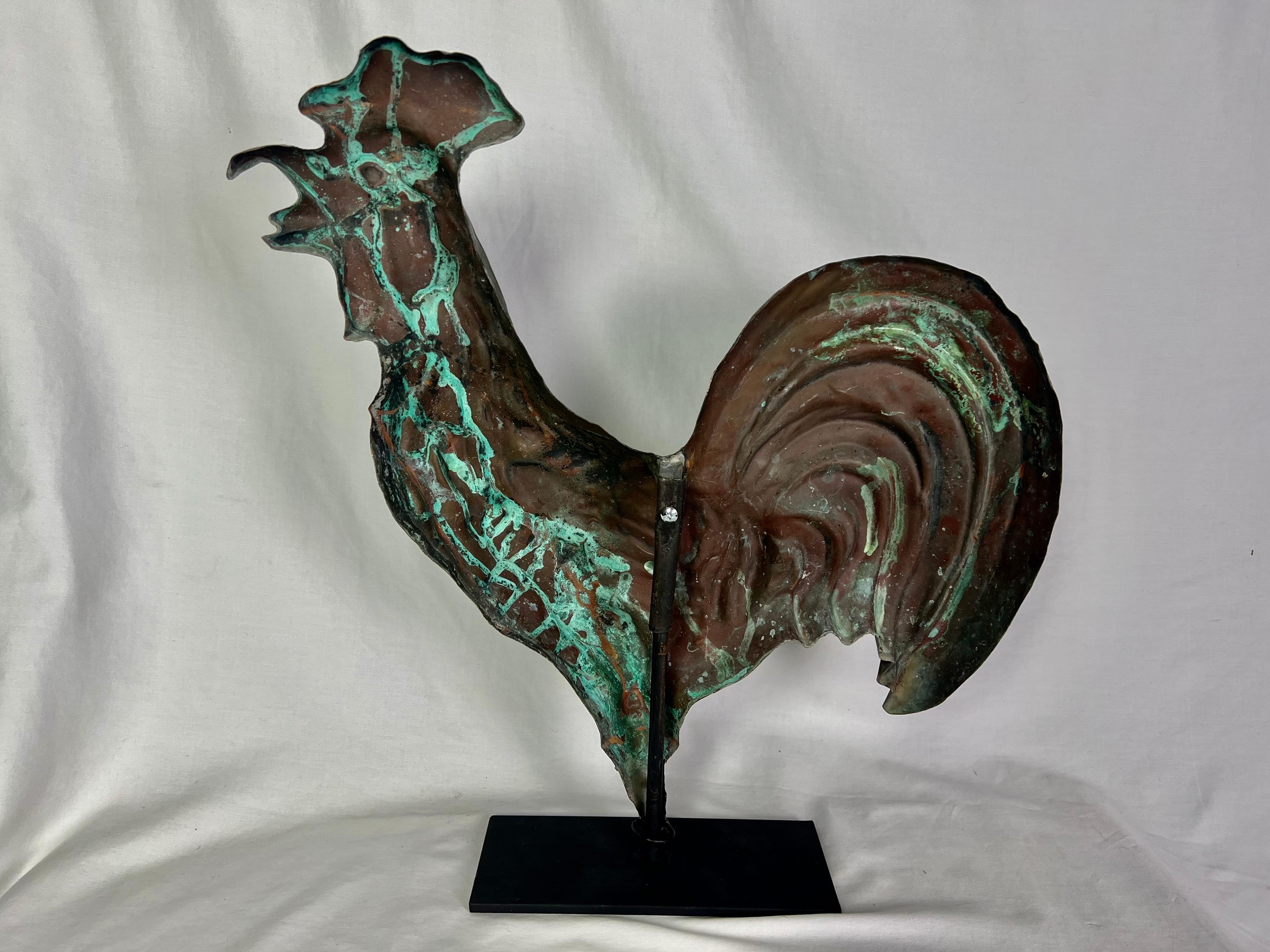 Early 20th C. Copper Rooster on Iron Base For Sale 1