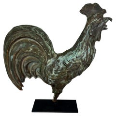 Antique Early 20th C. Copper Rooster on Iron Base
