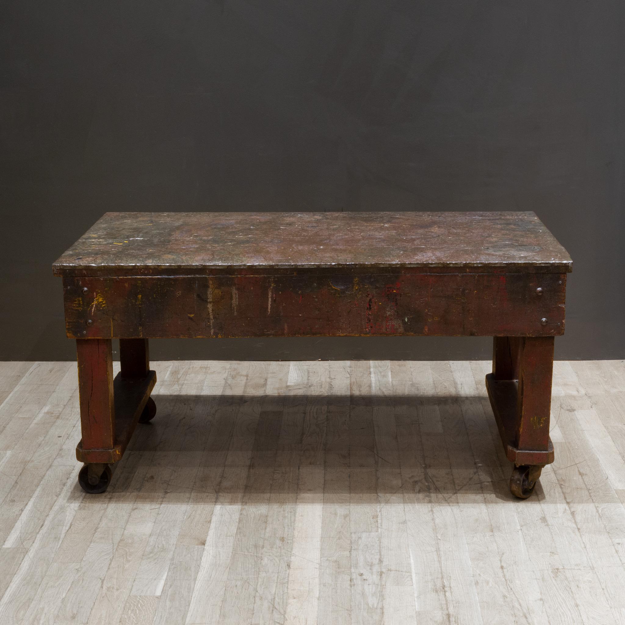 Early 20th c. Distressed Factory Rolling Worktable/Cart c.1930-1940 In Good Condition For Sale In San Francisco, CA