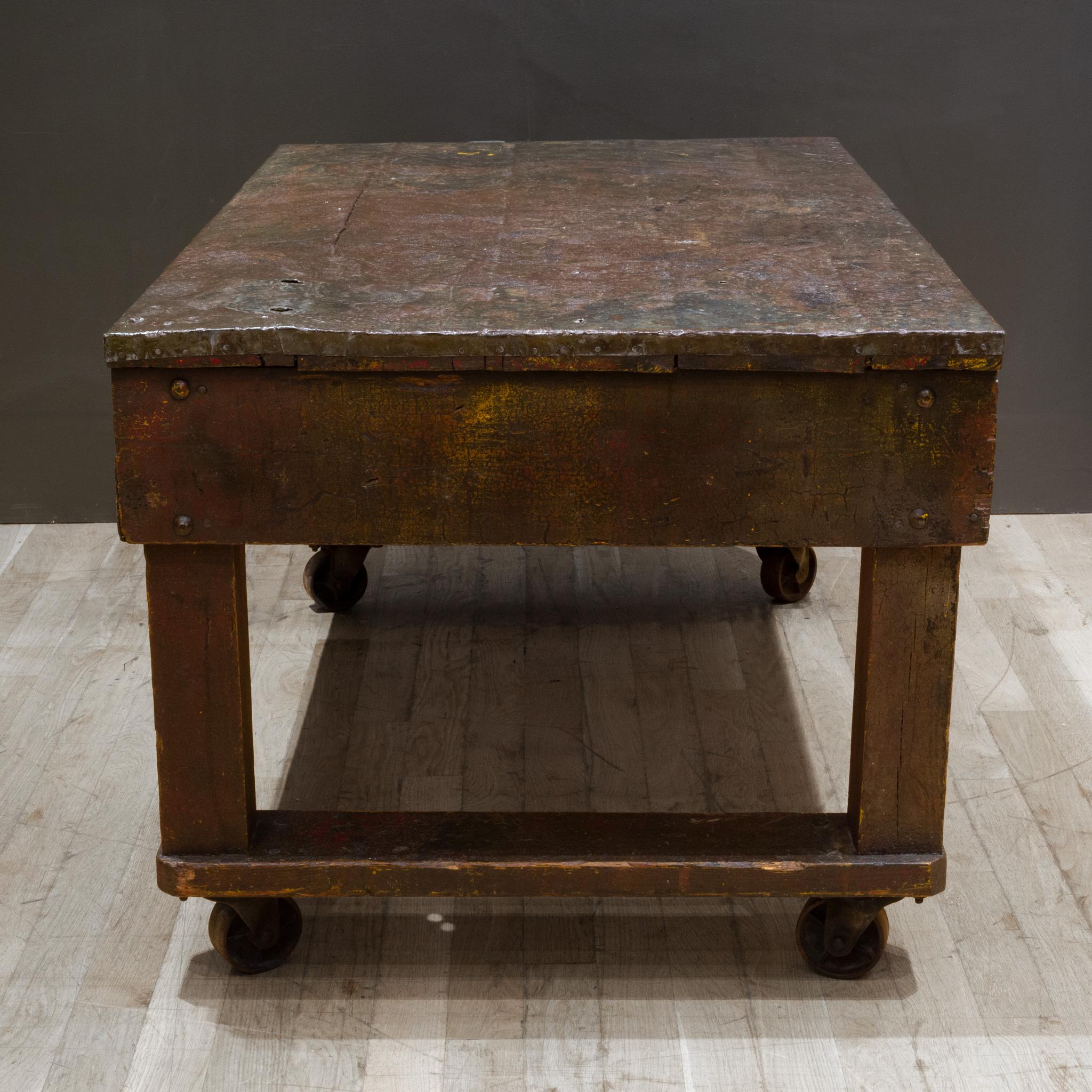 20th Century Early 20th c. Distressed Factory Rolling Worktable/Cart c.1930-1940 For Sale