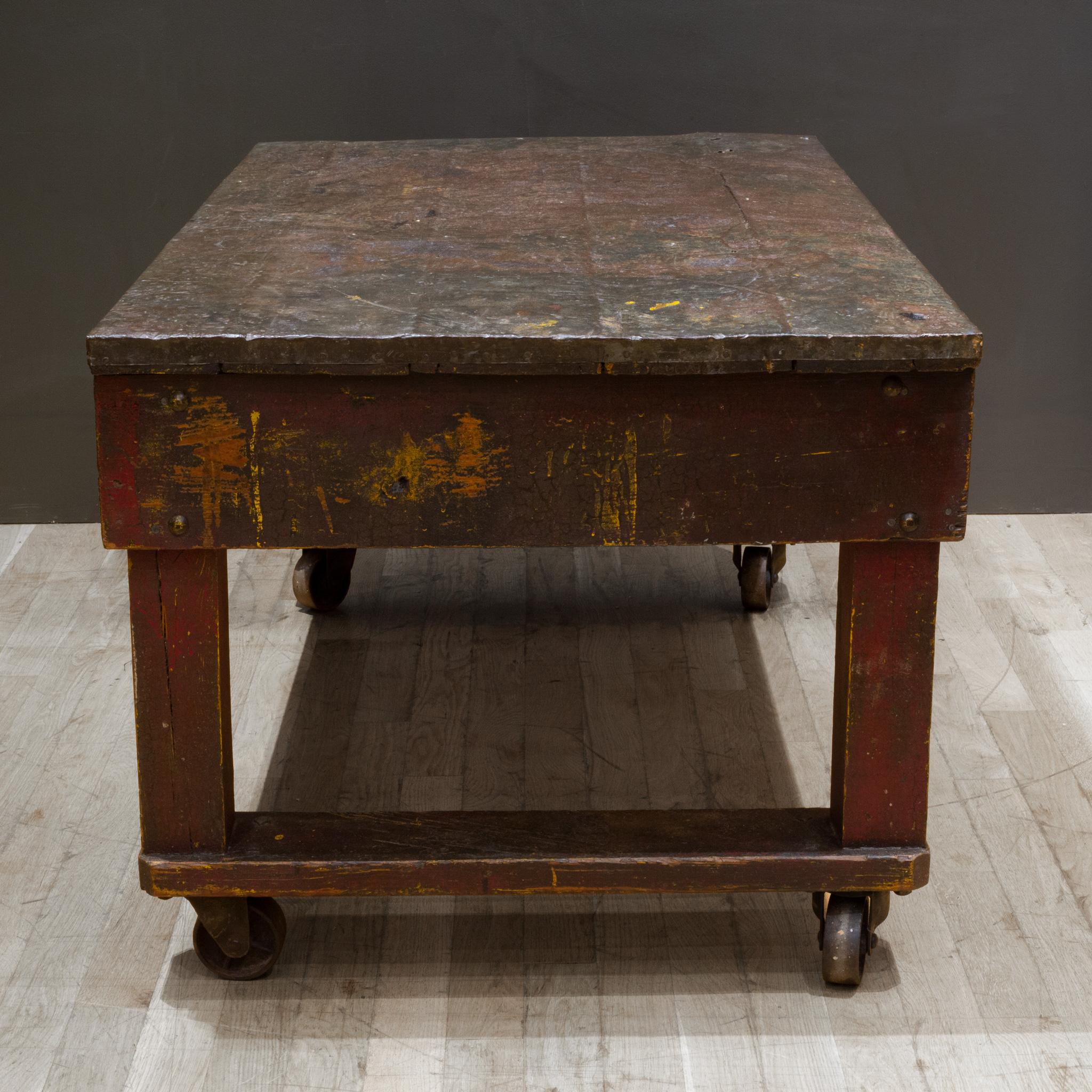 Iron Early 20th c. Distressed Factory Rolling Worktable/Cart c.1930-1940 For Sale