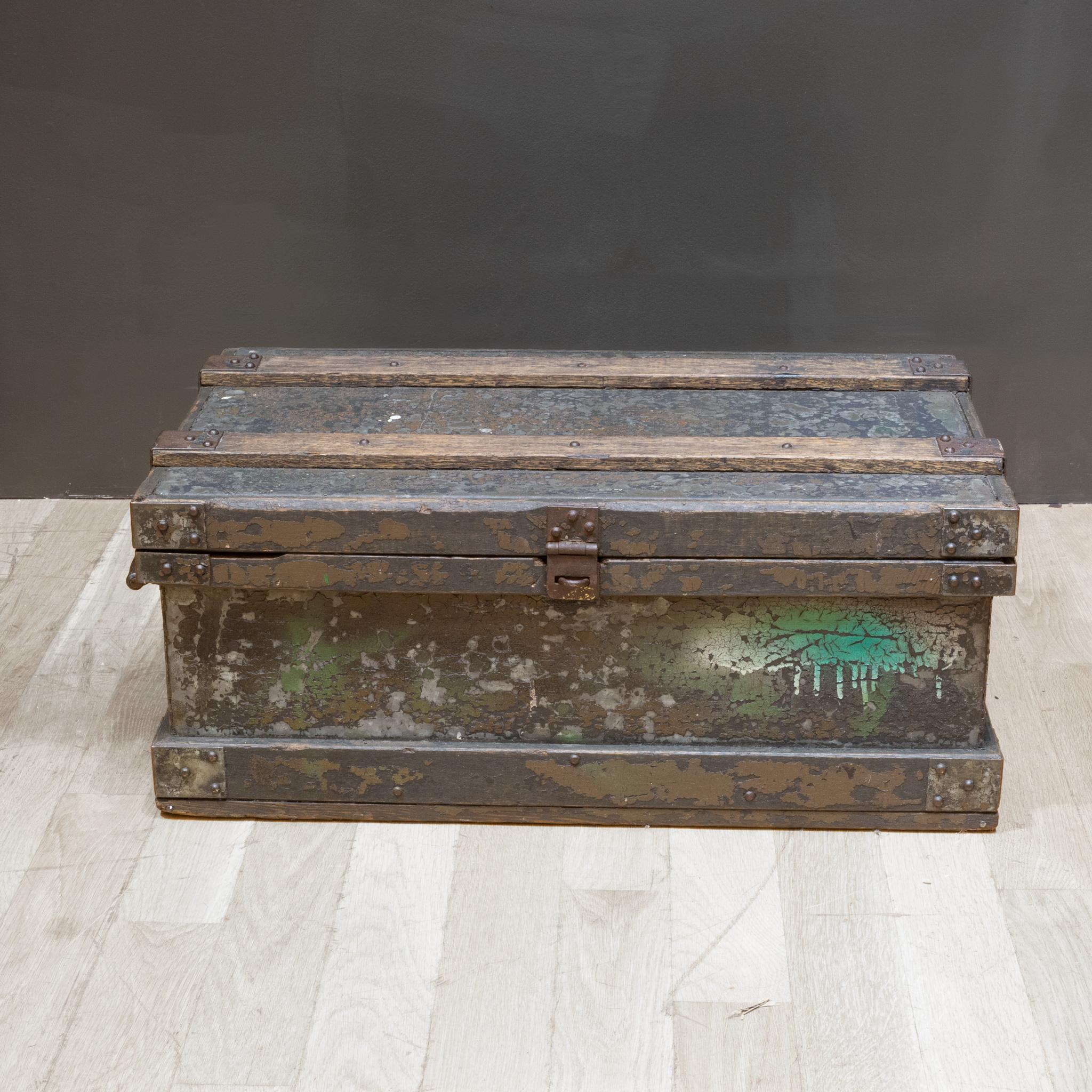 Industrial Early 20th c. Distressed Metal Chest c.1930 For Sale