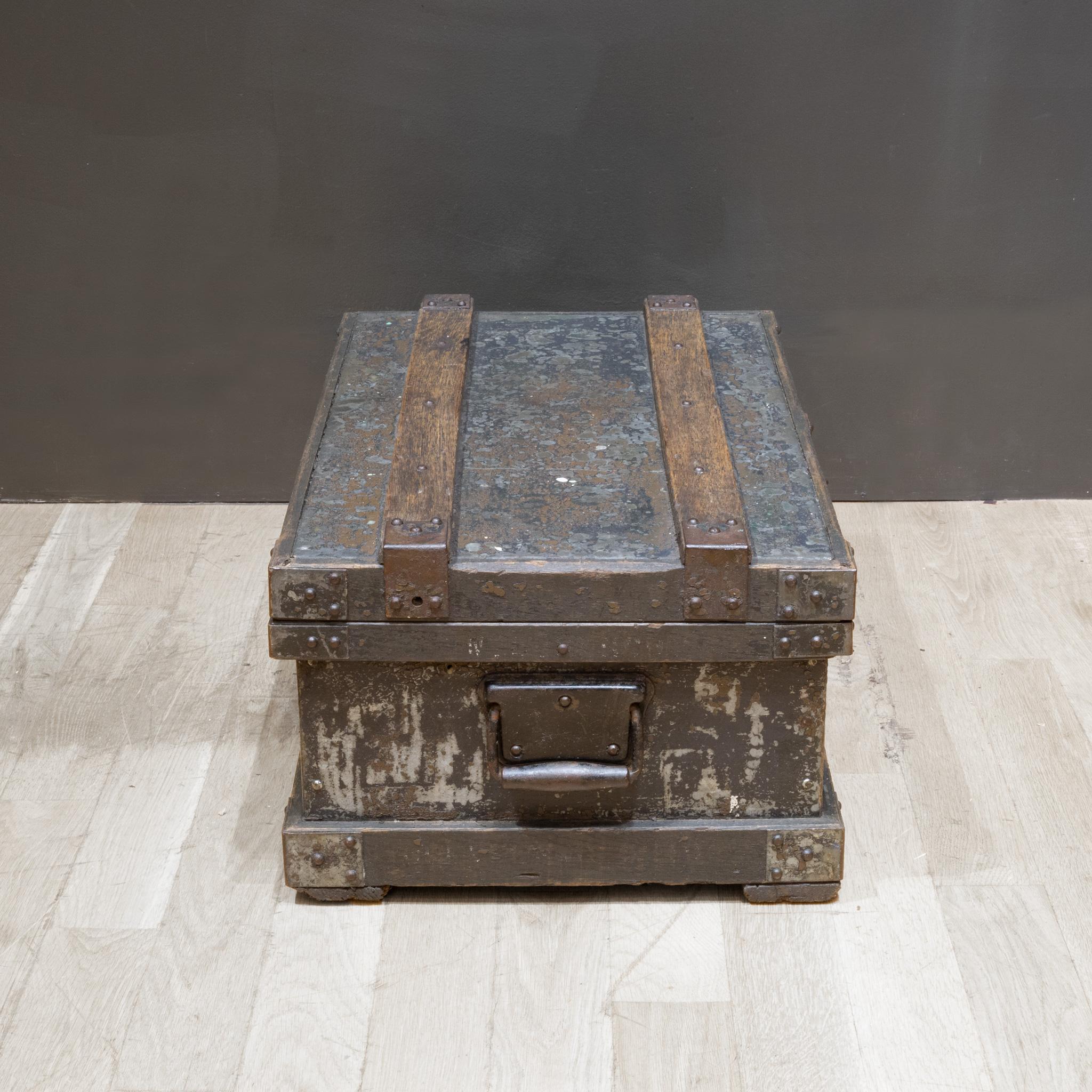 Early 20th c. Distressed Metal Chest c.1930 In Good Condition For Sale In San Francisco, CA