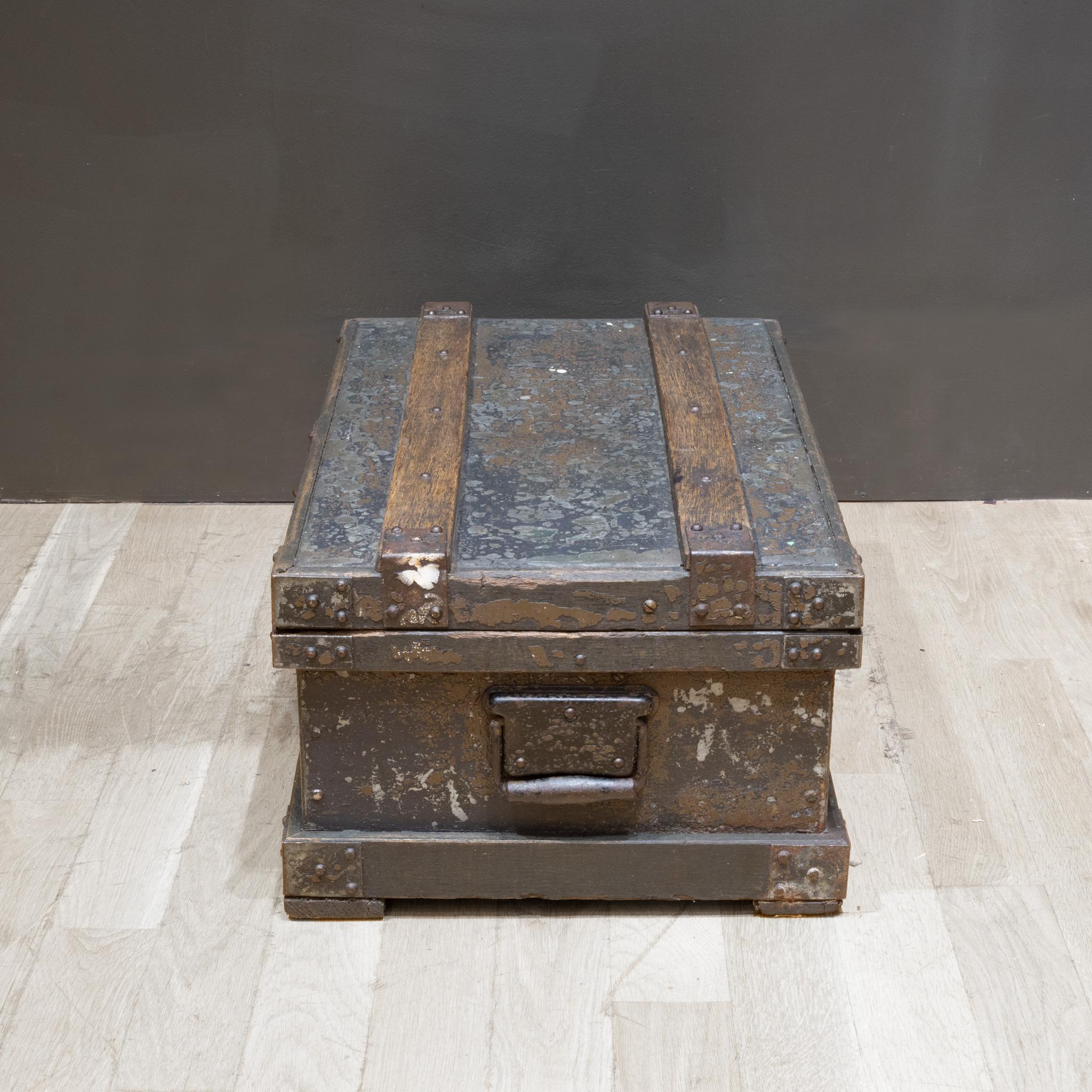 20th Century Early 20th c. Distressed Metal Chest c.1930 For Sale