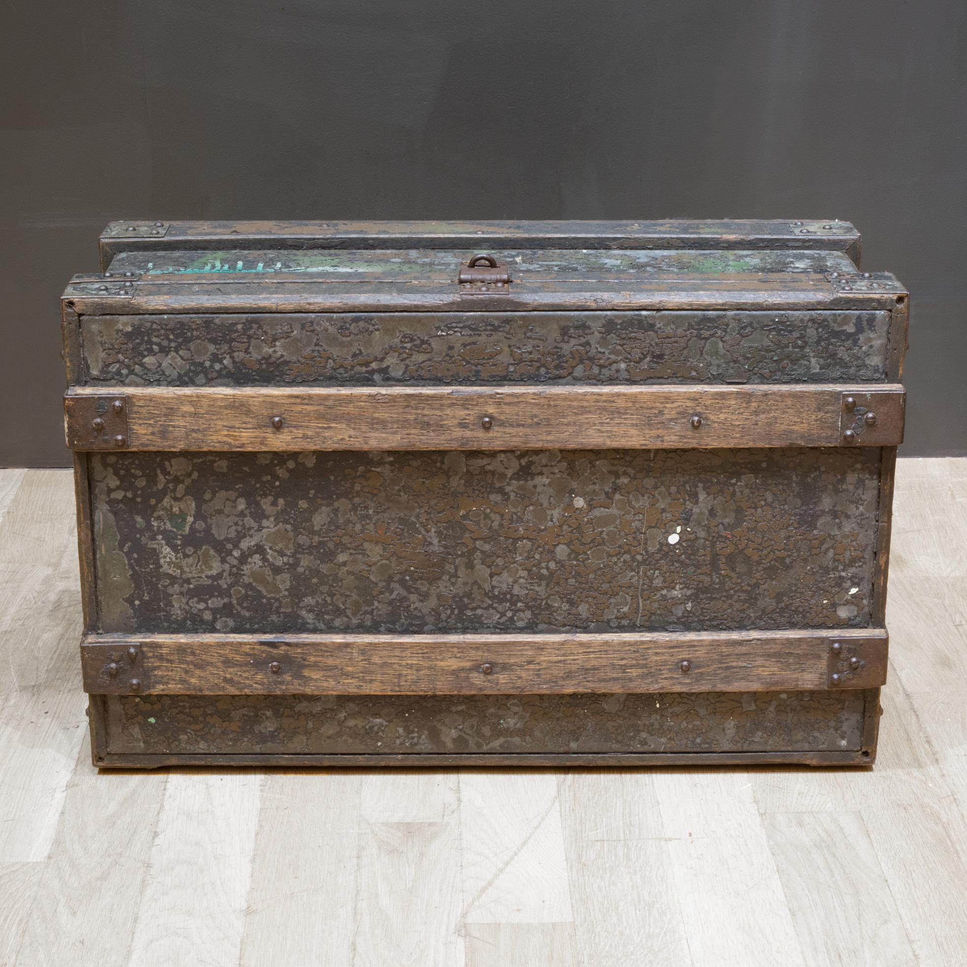 Early 20th c. Distressed Metal Chest c.1930 For Sale 1