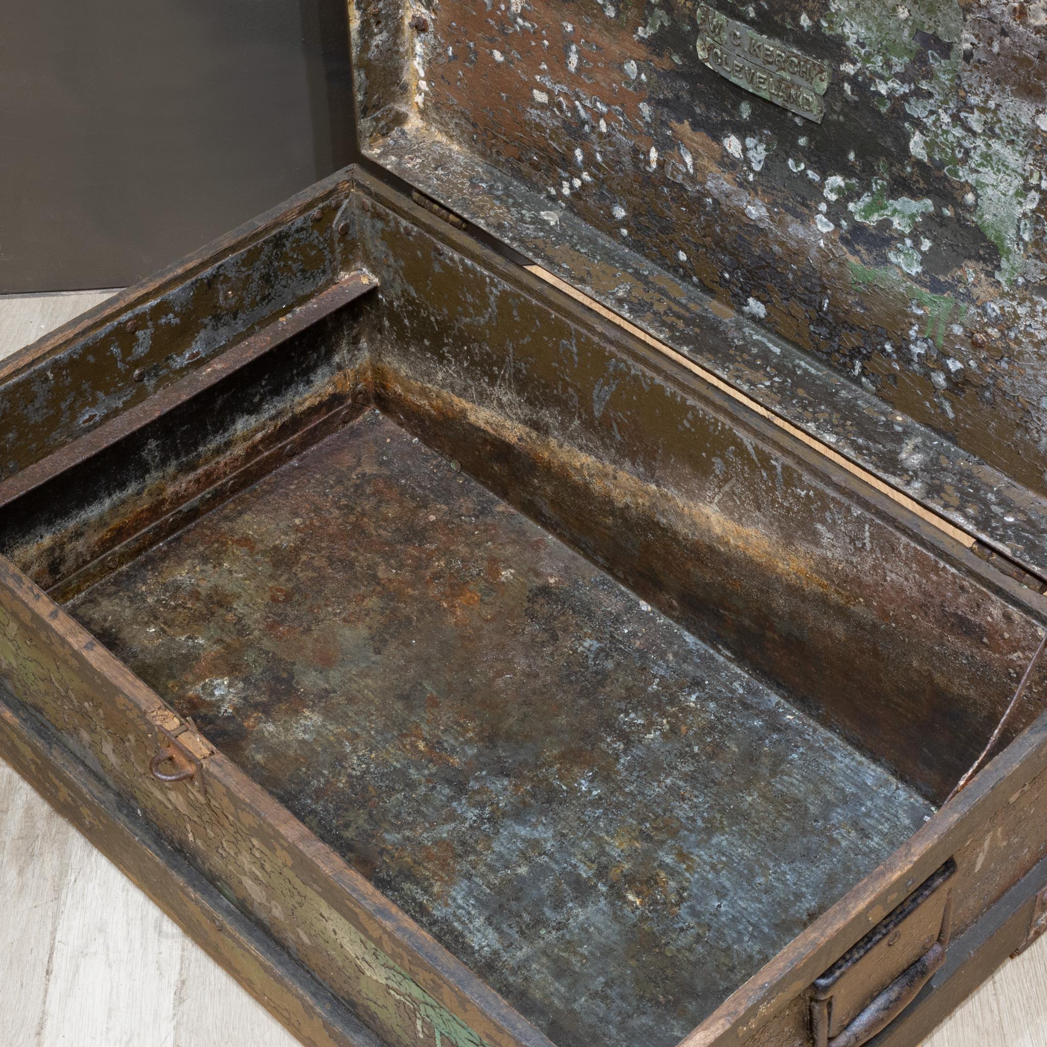 Early 20th c. Distressed Metal Chest c.1930 For Sale 3