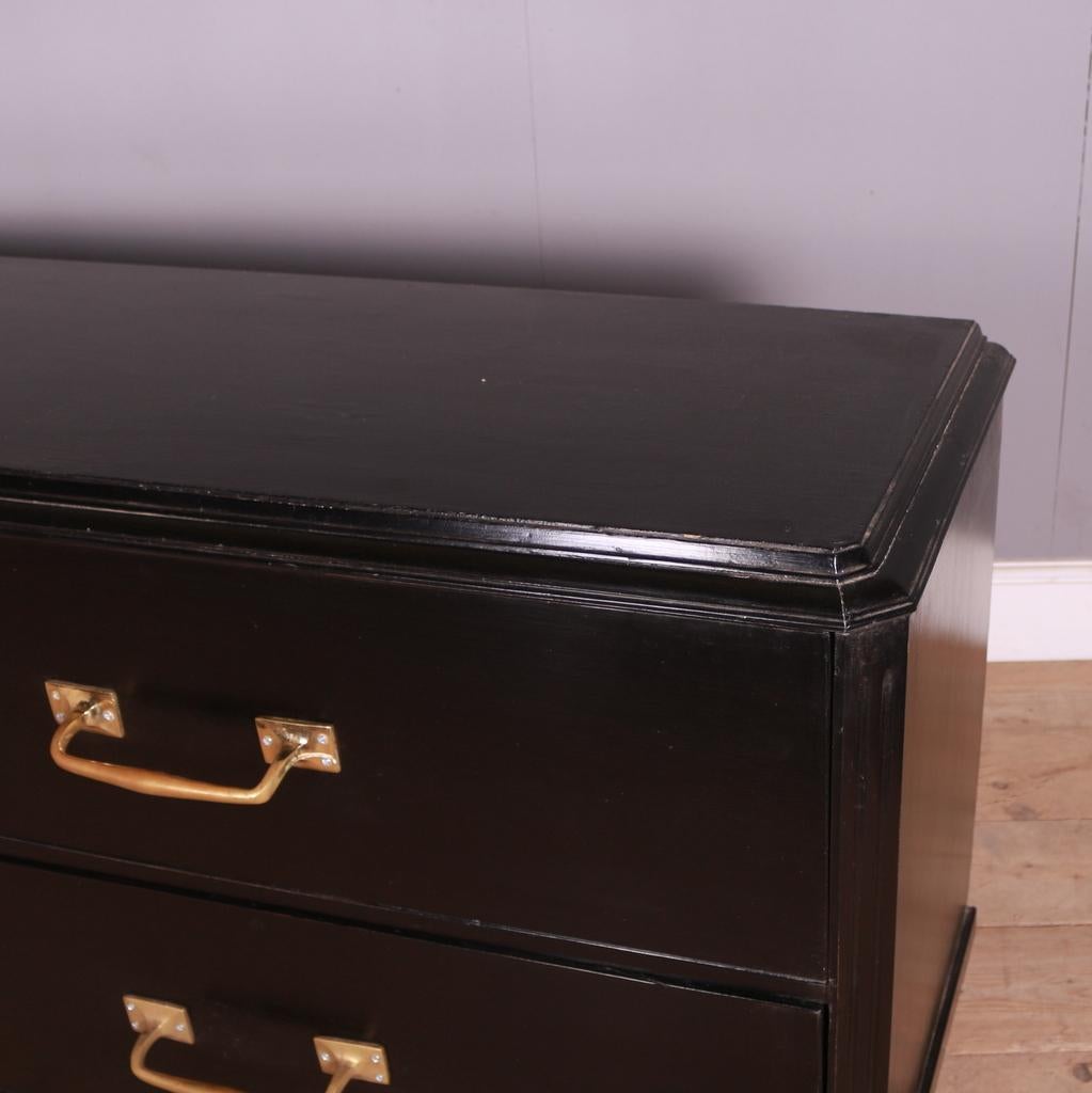 Wonderful early 20th C drapers chest of drawers. Ebonised finish. 1920.

Two available.

(Awaiting brass slotted screws for handles).

Dimensions
84 inches (213 cms) Wide
23 inches (58 cms) Deep
33 inches (84 cms) High