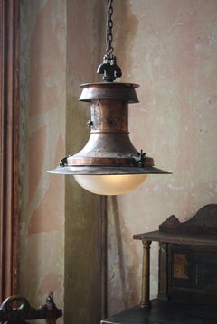 Early 20th C Edwardian Extra Large Copper Gas Lantern Railway Station Light