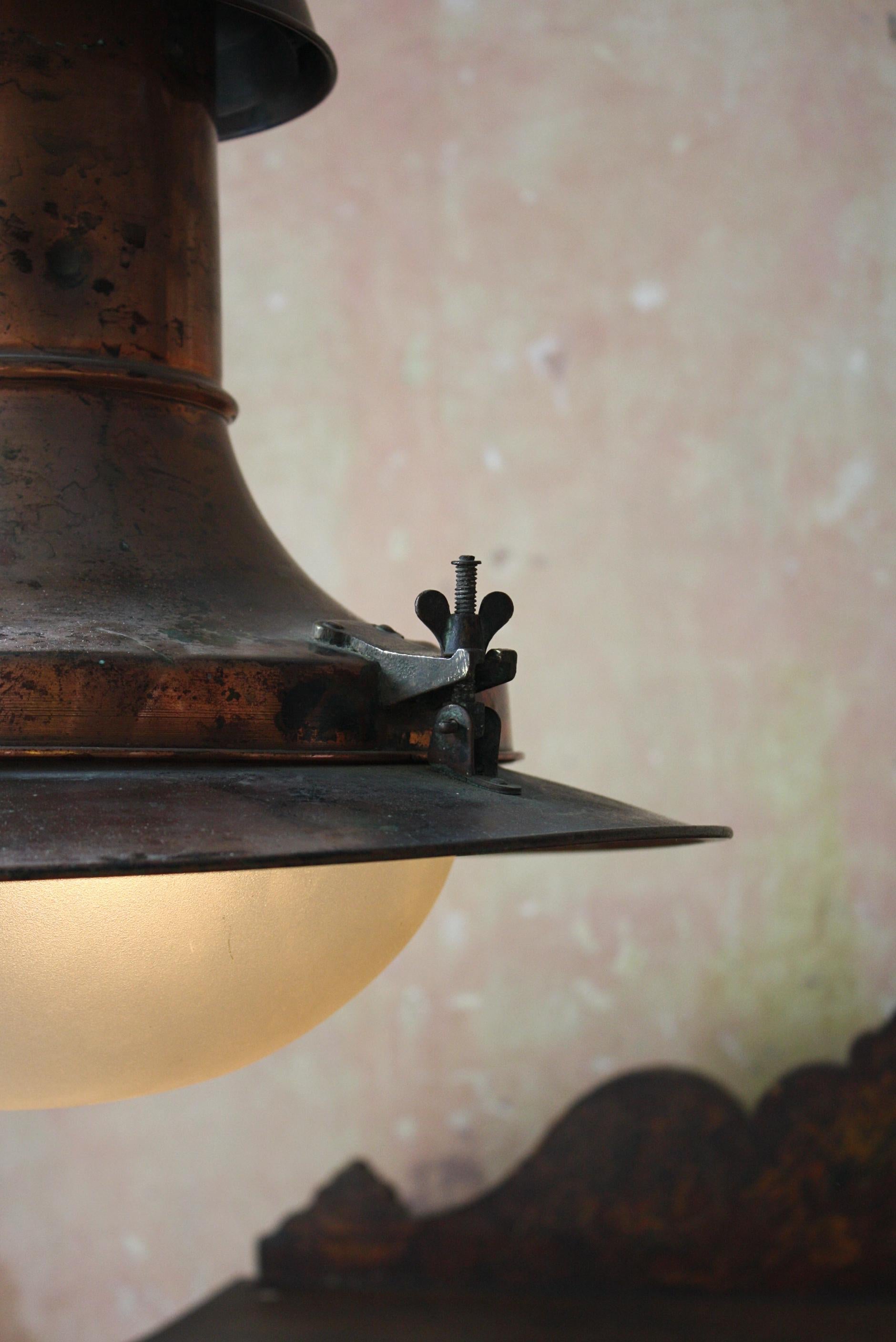 English Early 20th C Edwardian Extra Large Copper Gas Lantern Railway Station Light