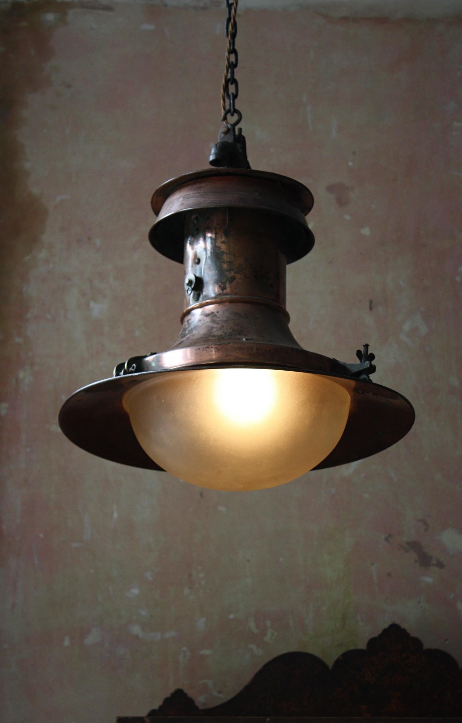 20th Century Early 20th C Edwardian Extra Large Copper Gas Lantern Railway Station Light