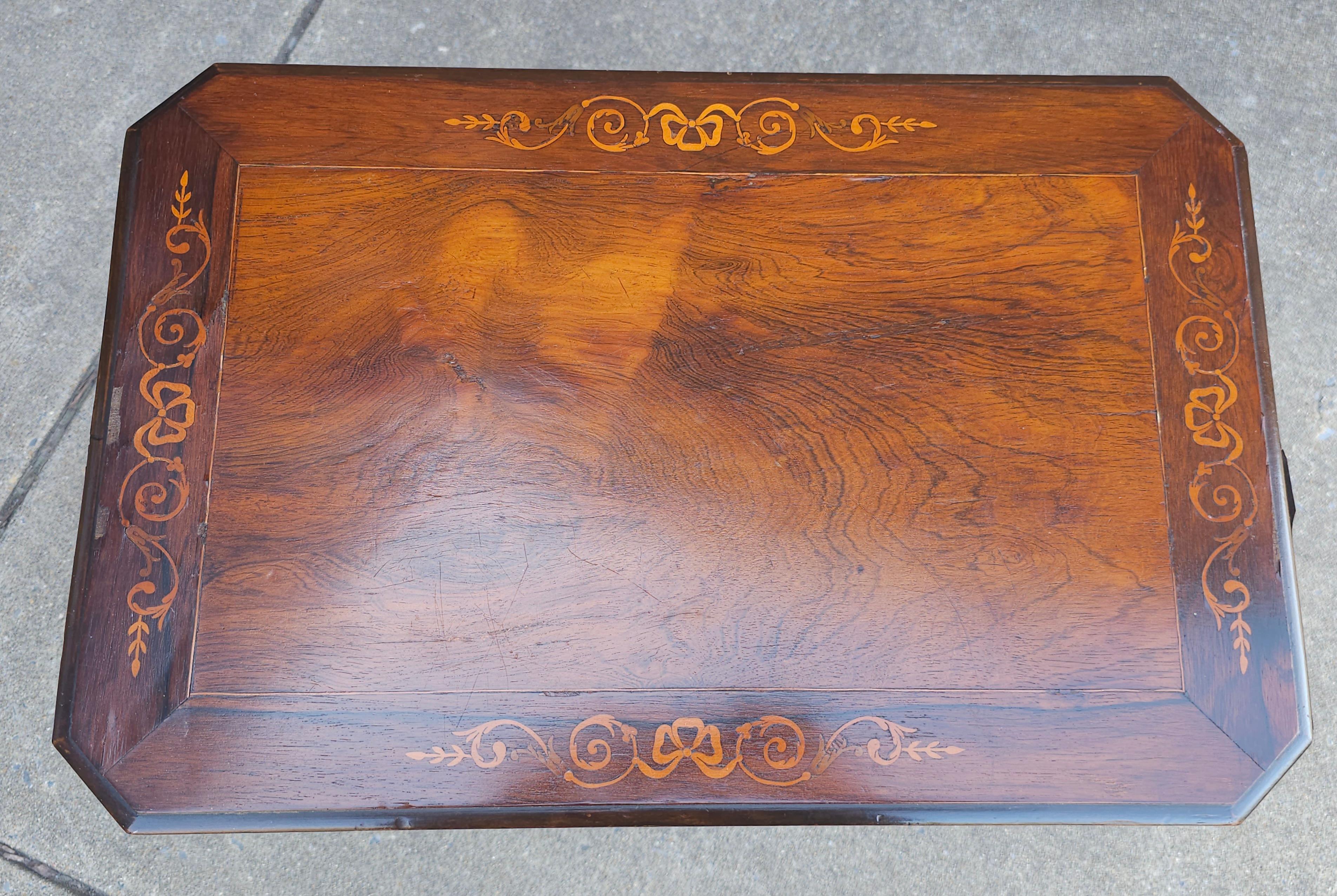 American Early 20th C. Edwardian Rosewood Marquetry Inlaid  Side Table For Sale