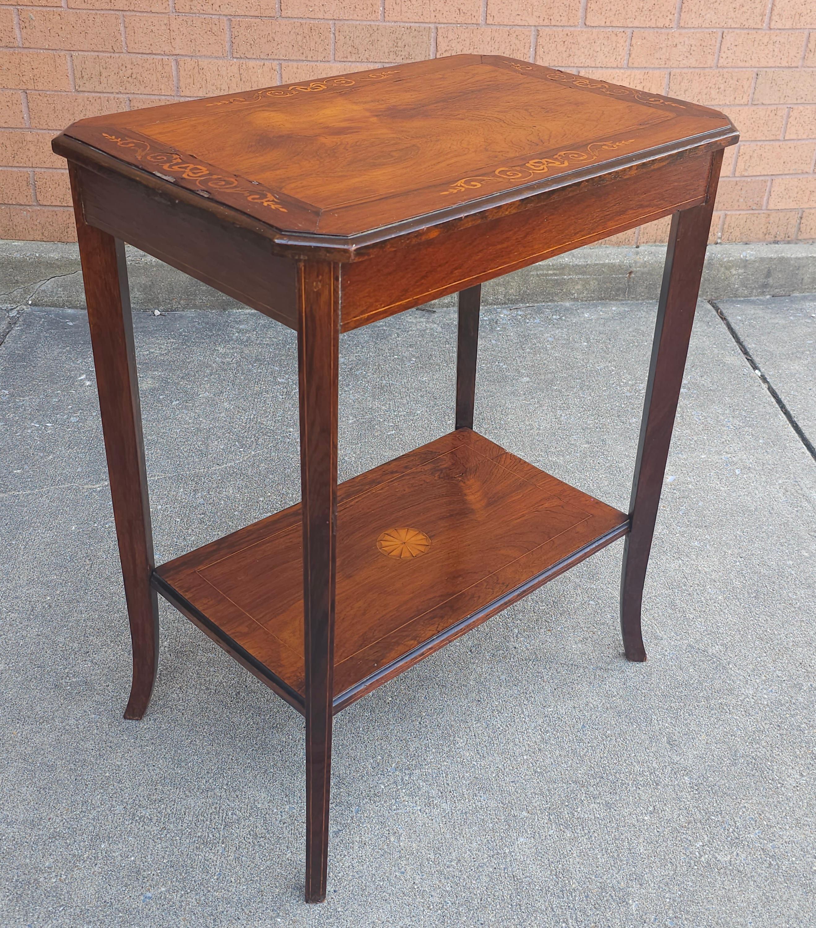 Inlay Early 20th C. Edwardian Rosewood Marquetry Inlaid  Side Table For Sale