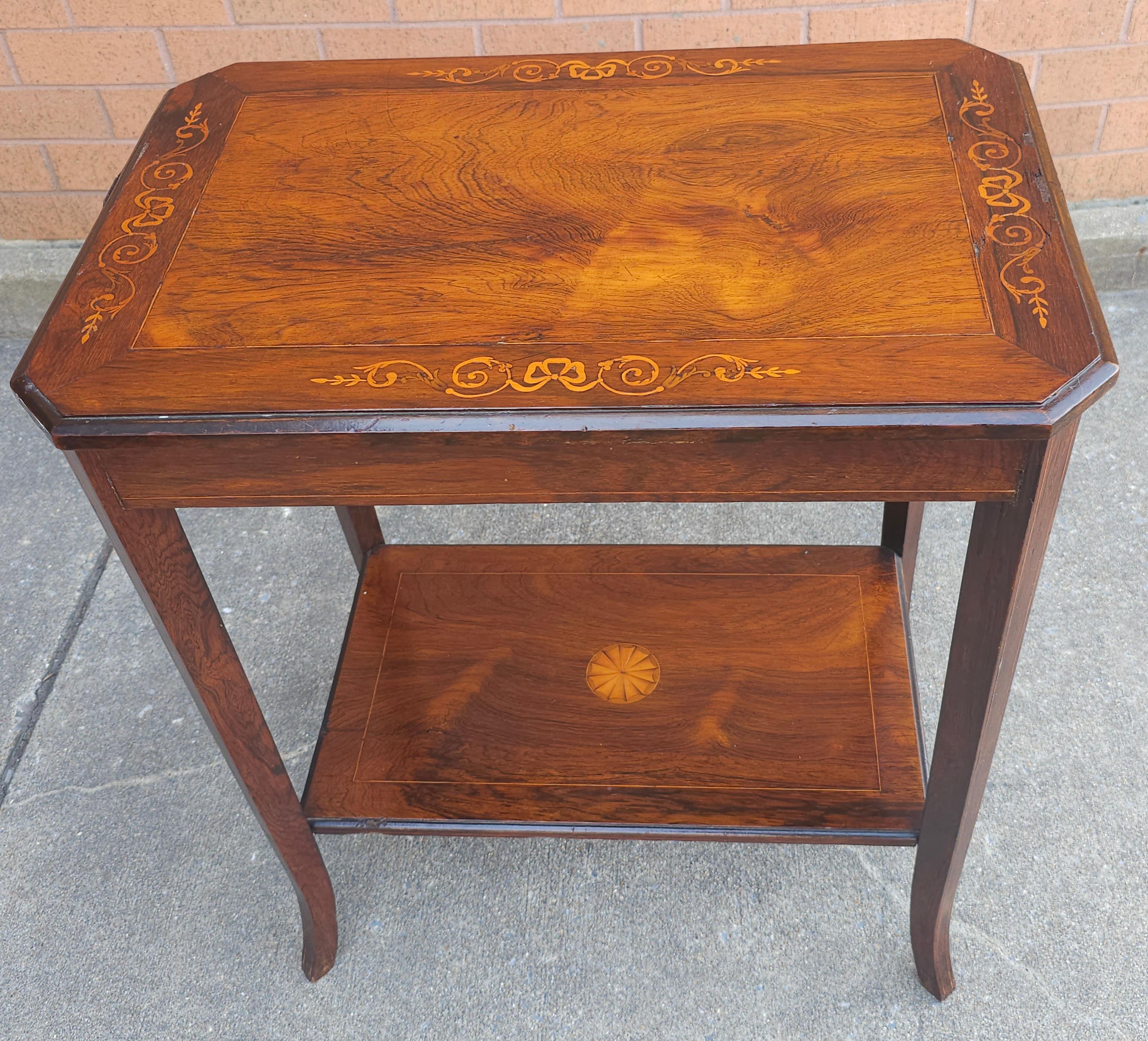 Early 20th C. Edwardian Rosewood Marquetry Inlaid  Side Table In Good Condition For Sale In Germantown, MD
