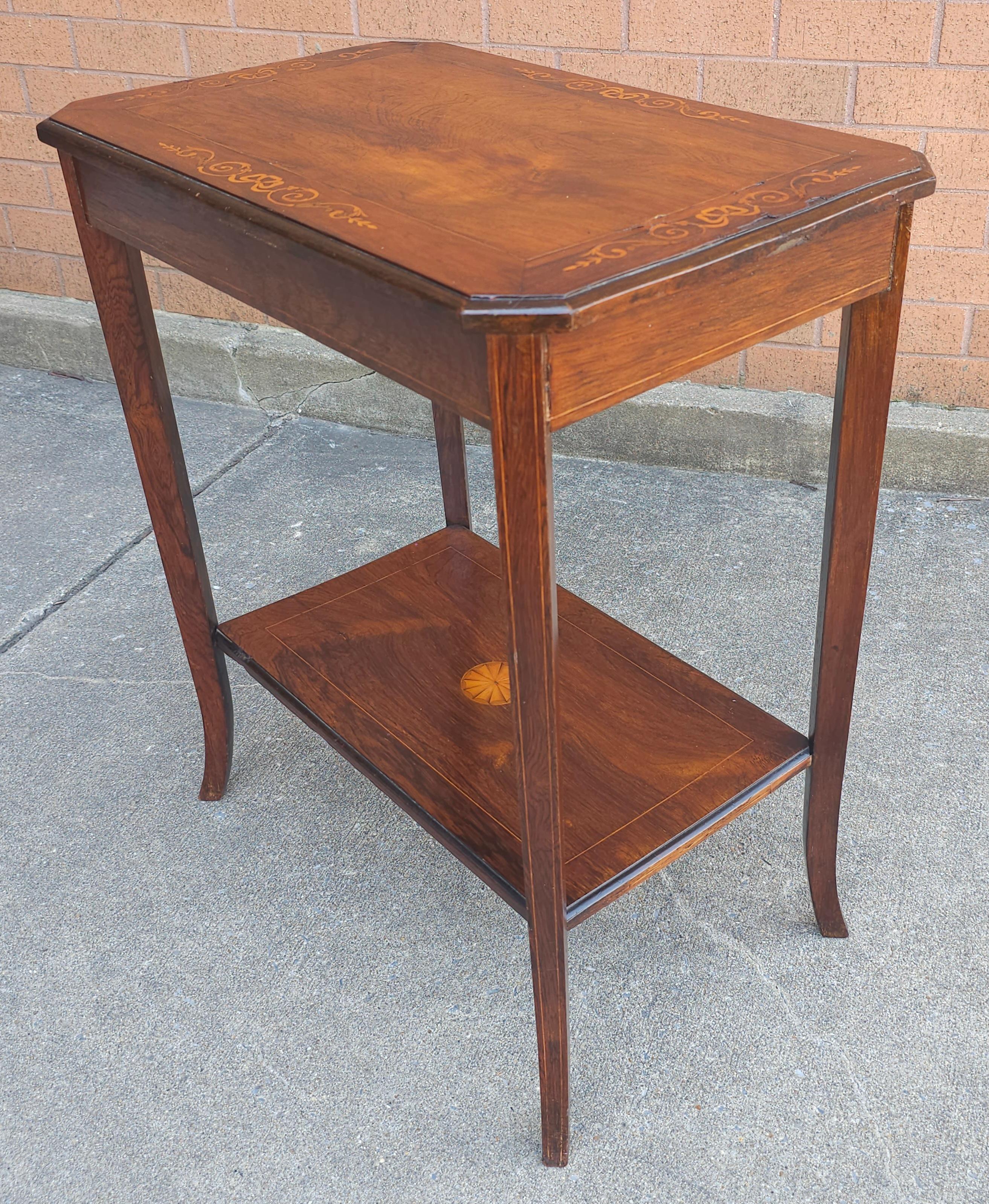 Early 20th C. Edwardian Rosewood Marquetry Inlaid  Side Table For Sale 2