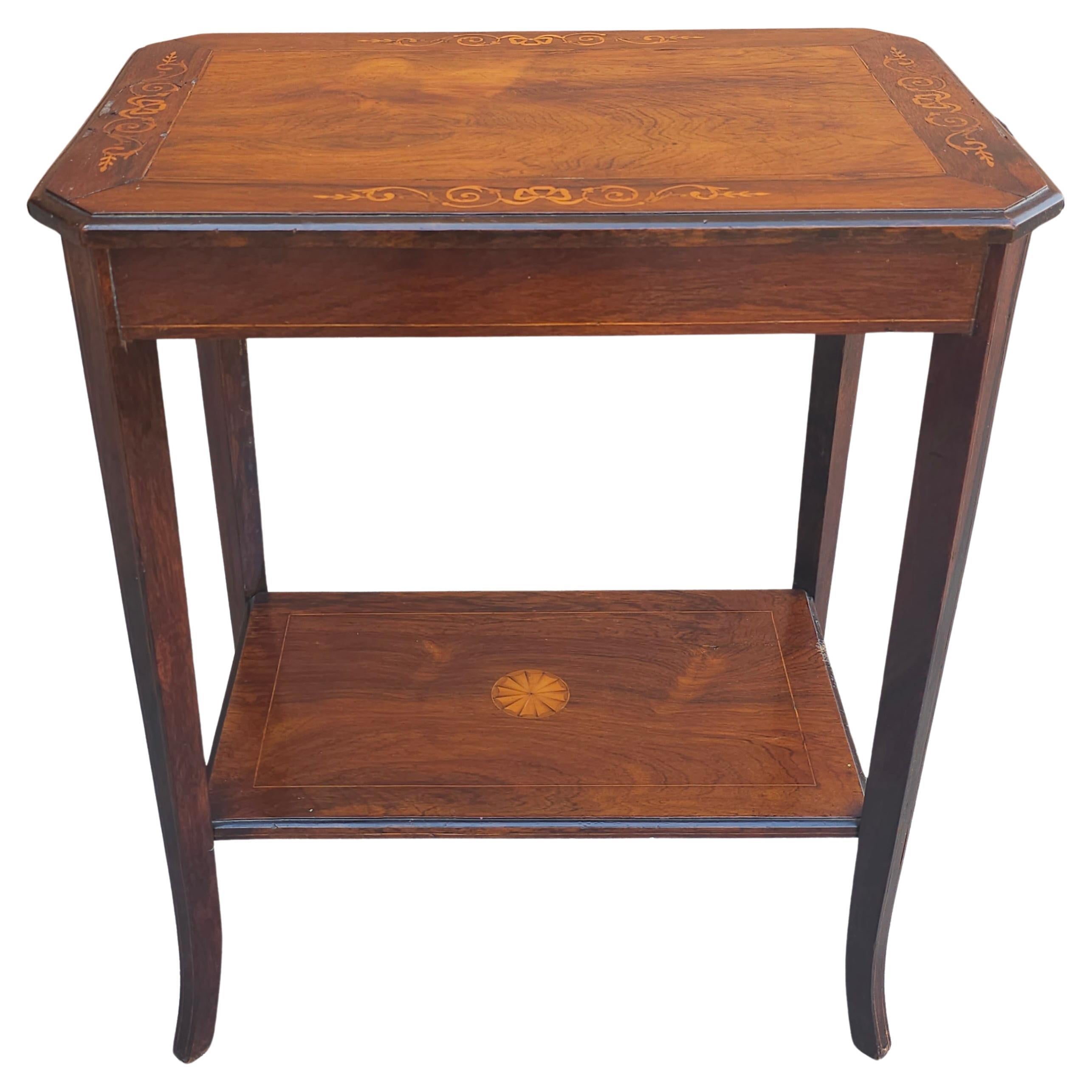Early 20th C. Edwardian Rosewood Marquetry Inlaid  Side Table