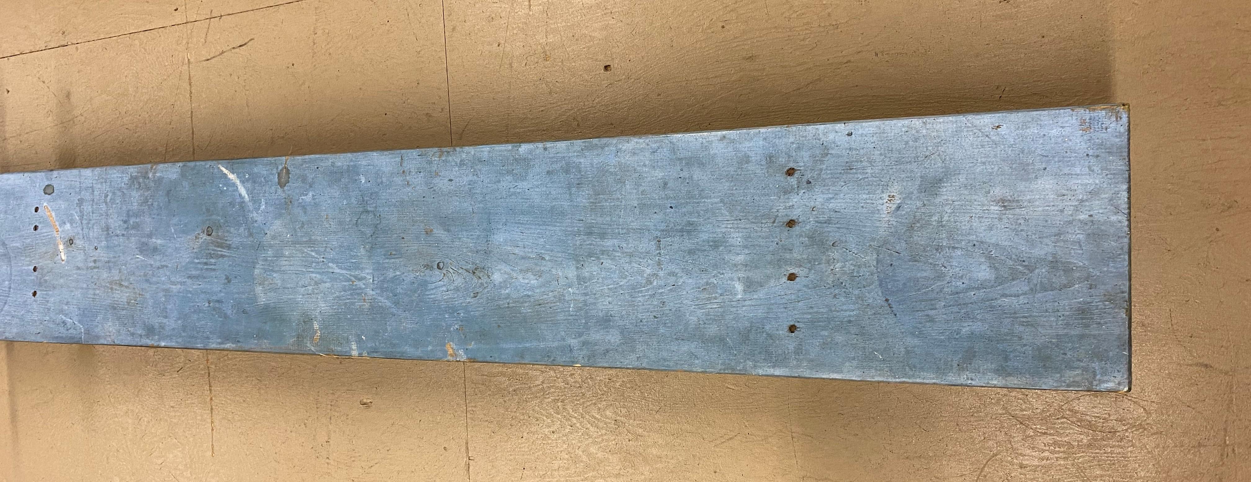 Cast Early 20th C Eight Foot Wooden Traverse Sled in Old Blue Paint