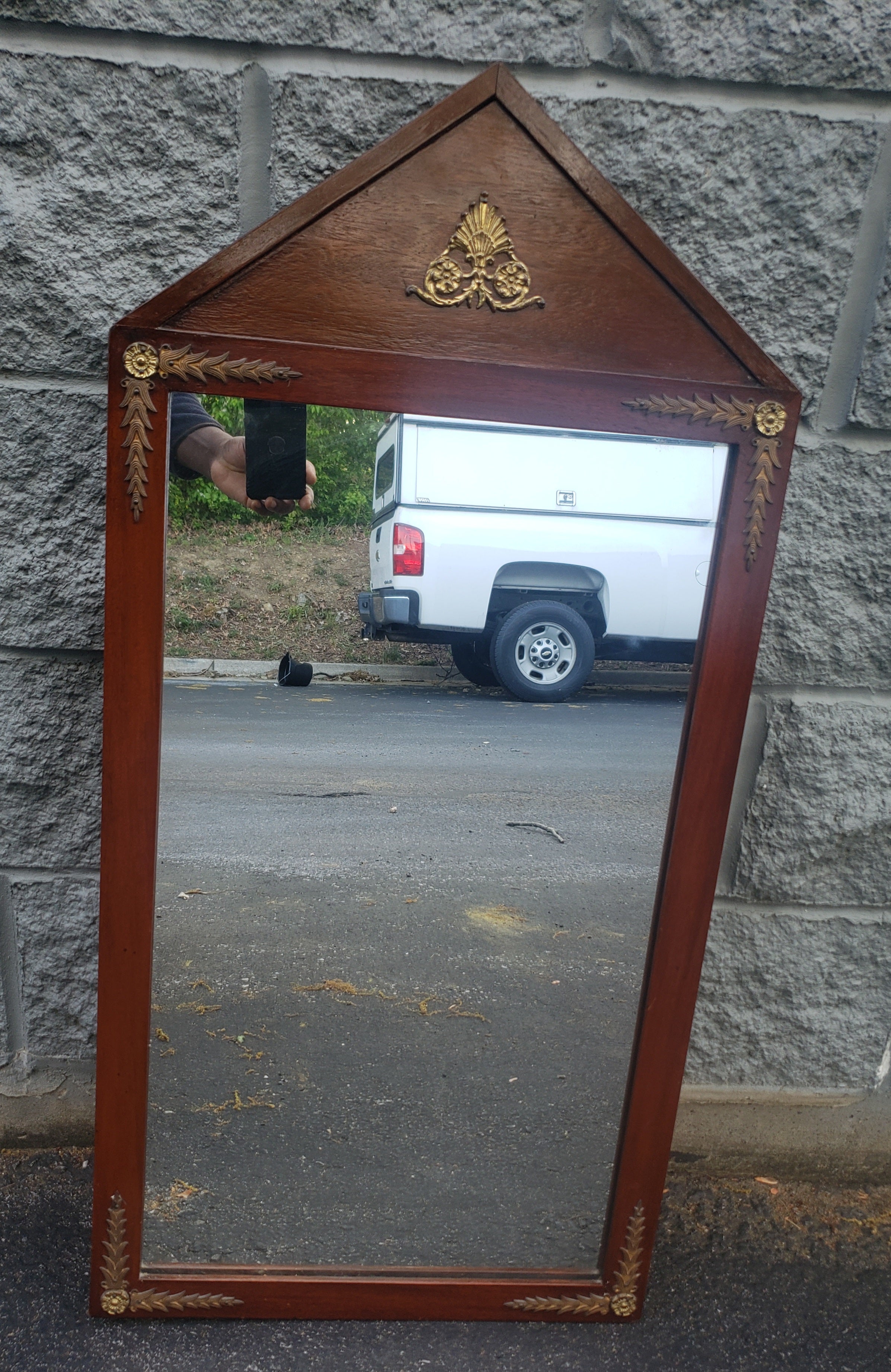 American Early 20th C Empire Bronze & Gilt Mounted Mahogany Console / Wall  Mirror For Sale