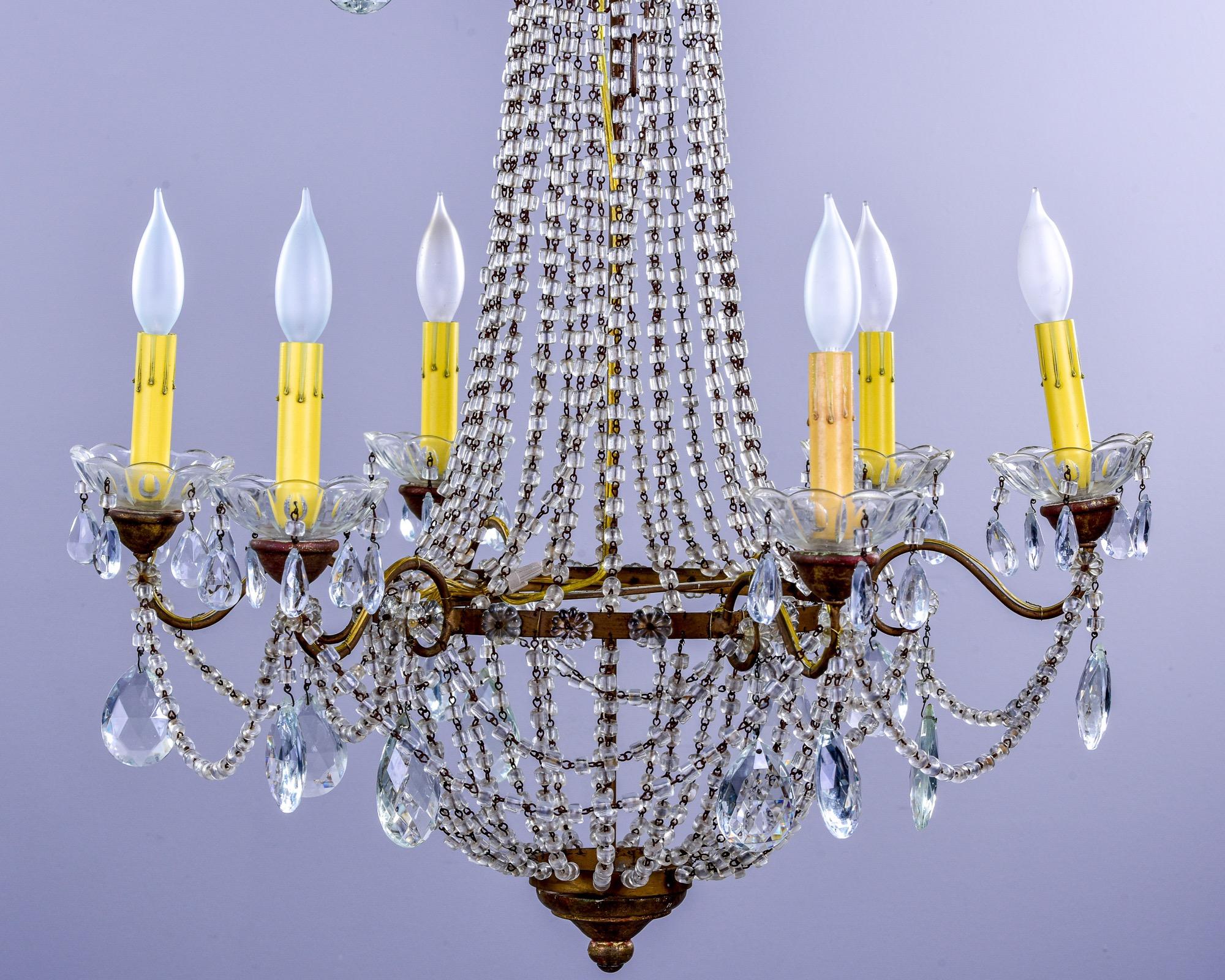 Metal Early 20th C Empire Style Six Light Chandelier For Sale