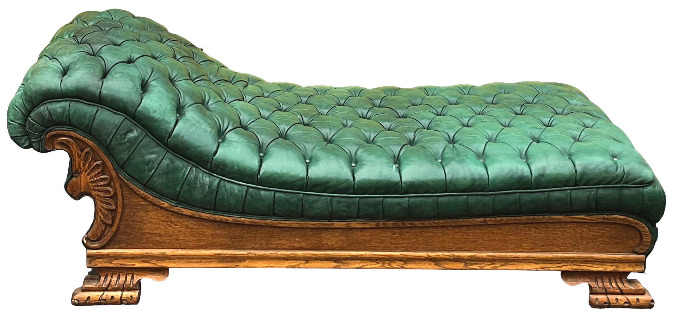 green leather chaise lounge