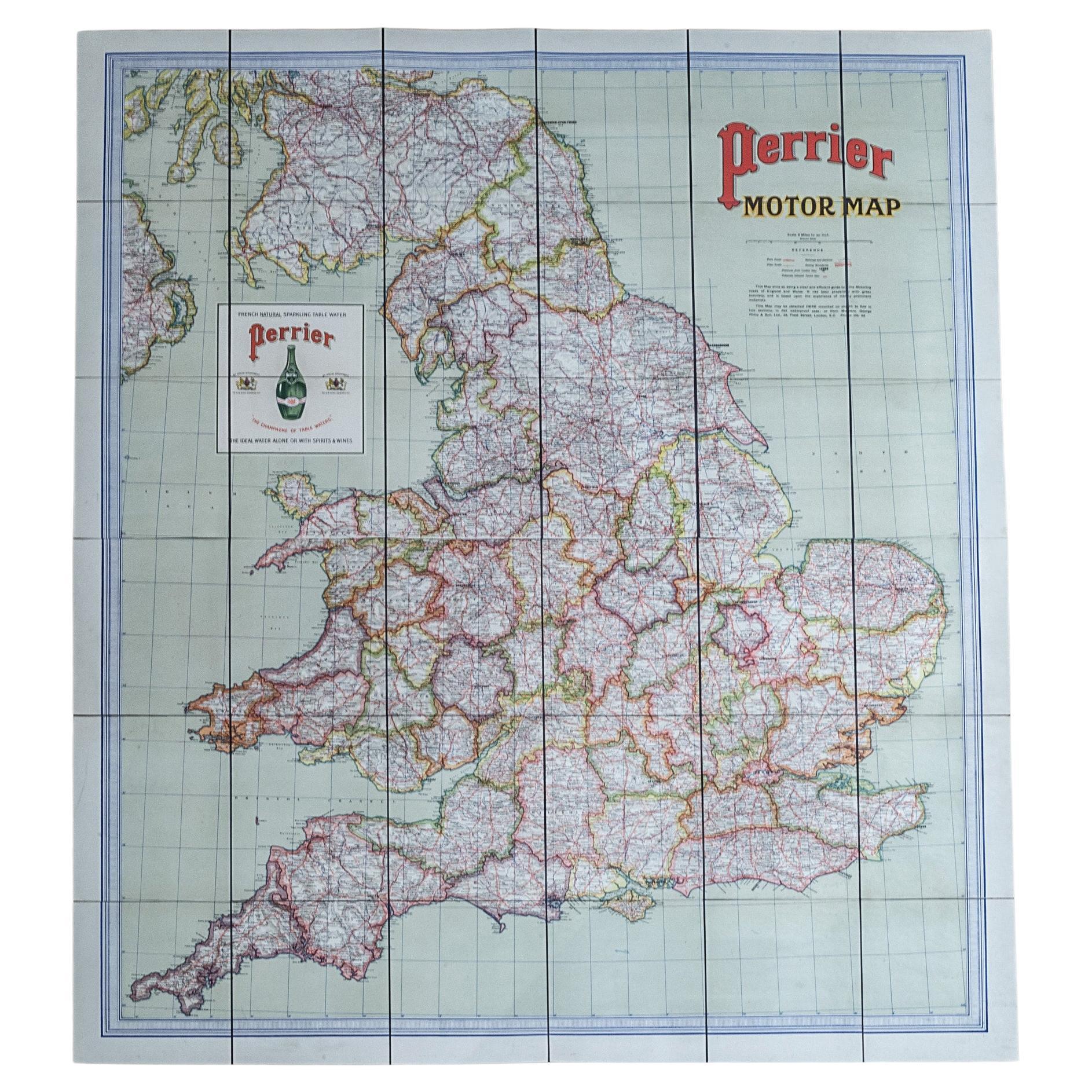 Inizio del XX secolo. Mappa dell'Inghilterra e del Galles Perrier Motor Map, 1910 ca.
