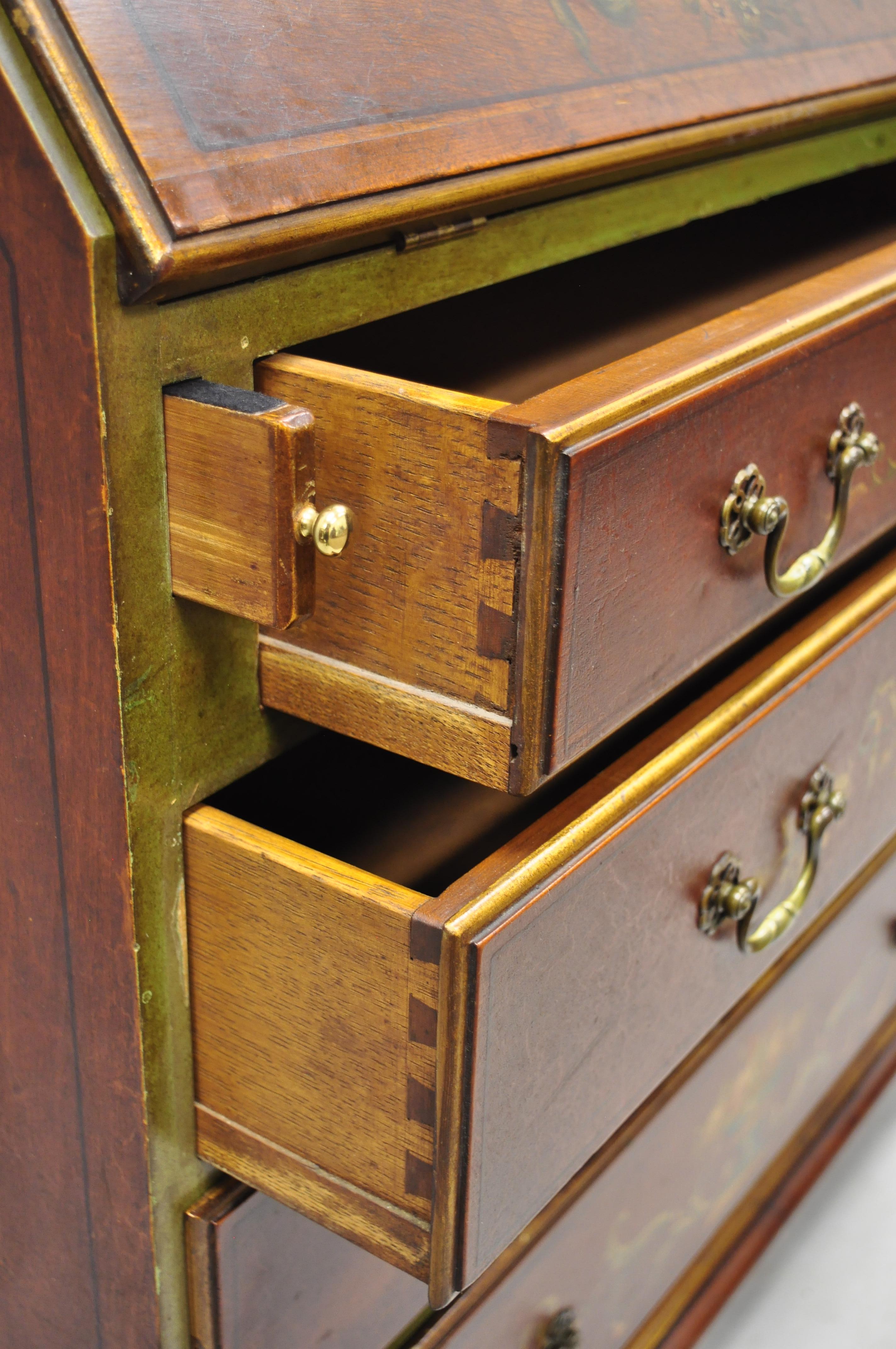 20th Century English Adams Style Hand Painted Double Bonnet Top Secretary Desk For Sale 2