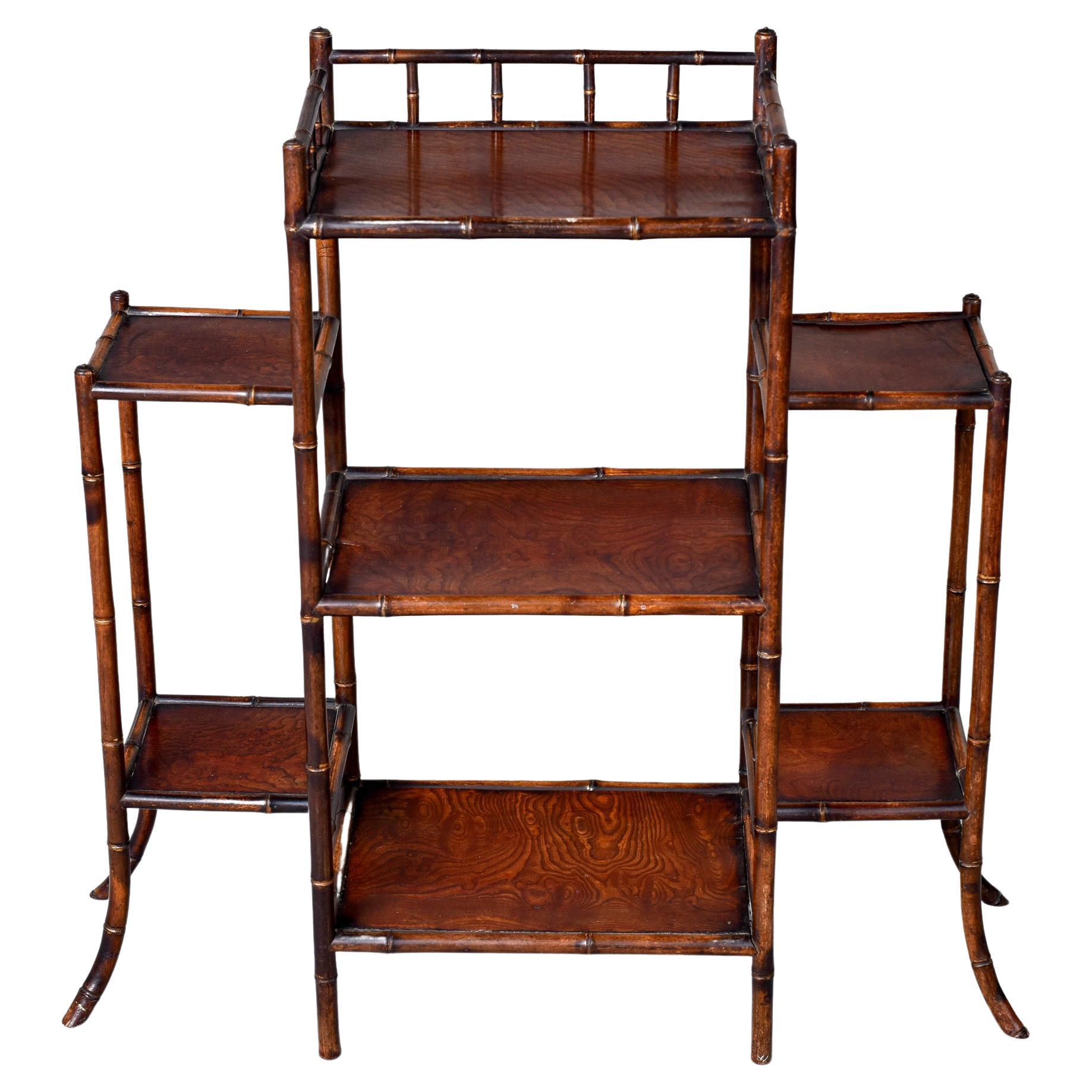 Early 20th C English Bamboo Etagere Plant Display Stand For Sale