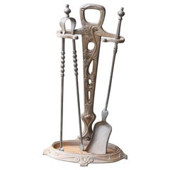 Early 20th C. English Brass Art Nouveau/Arts & Crafts Companion Set