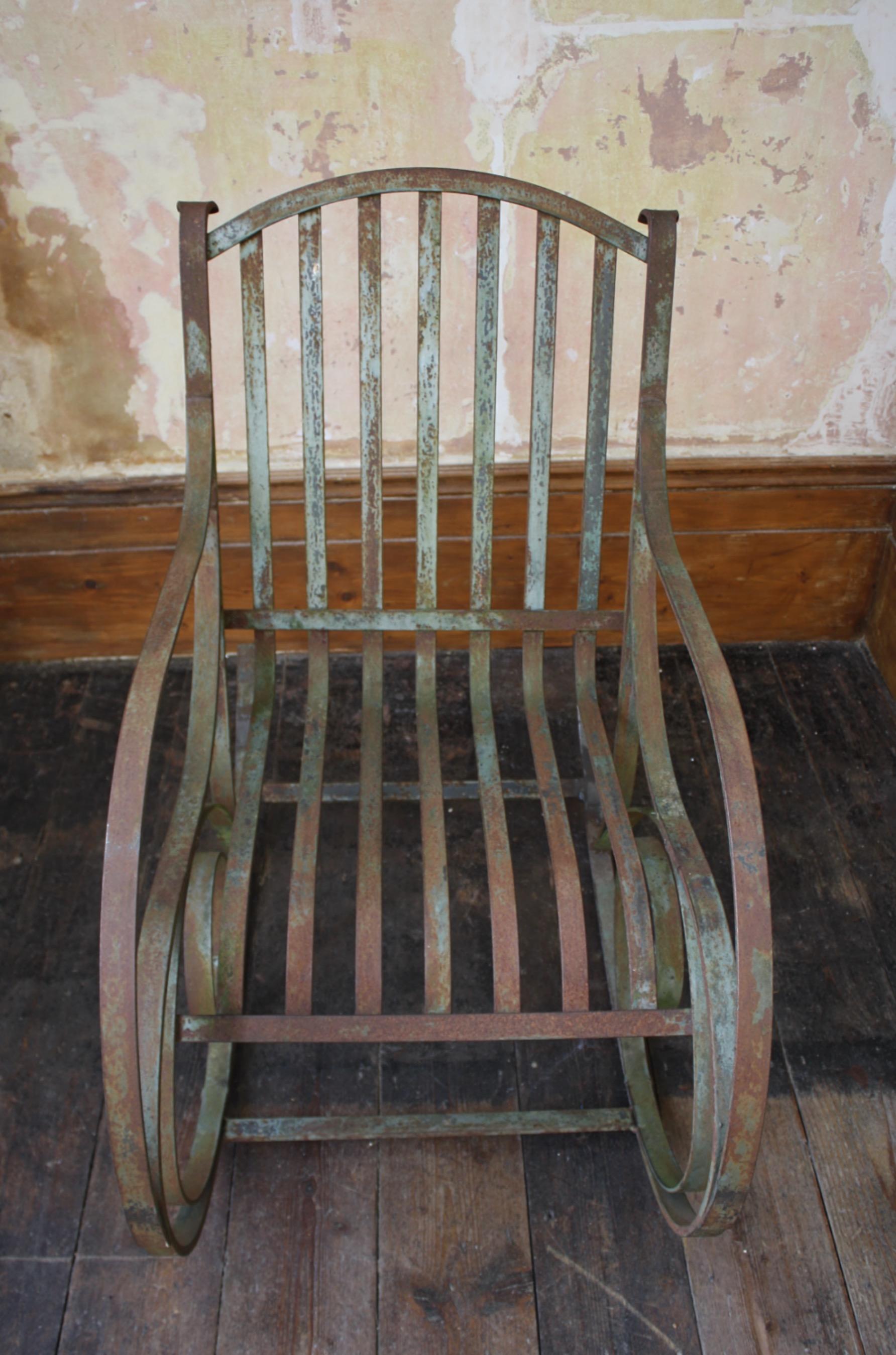 Early 20th C English Estate Made Wrought Iron Strap Work Garden Rocking Chair   4