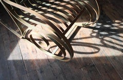 Early 20th C English Estate Made Wrought Iron Strap Work Garden Rocking Chair