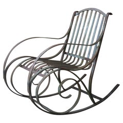 Early 20th C English Estate Made Wrought Iron Strap Work Garden Rocking Chair