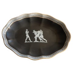 Early 20th C. English Foilate Oval Form Plate with Classic Greco Roman Wrestlers