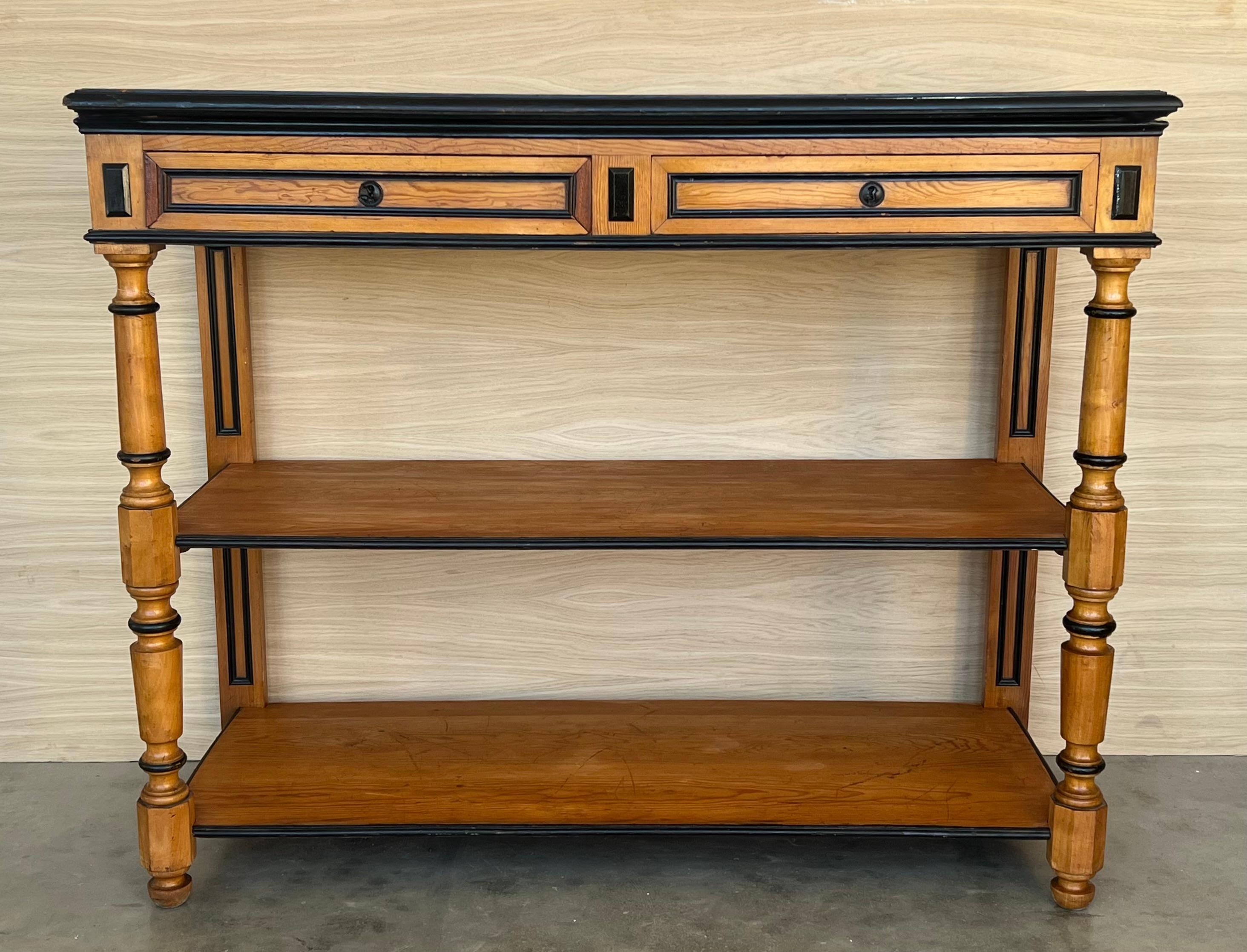Early 20th C English Lemontree Three Tier Server or Buffet with Drawers In Good Condition For Sale In Miami, FL
